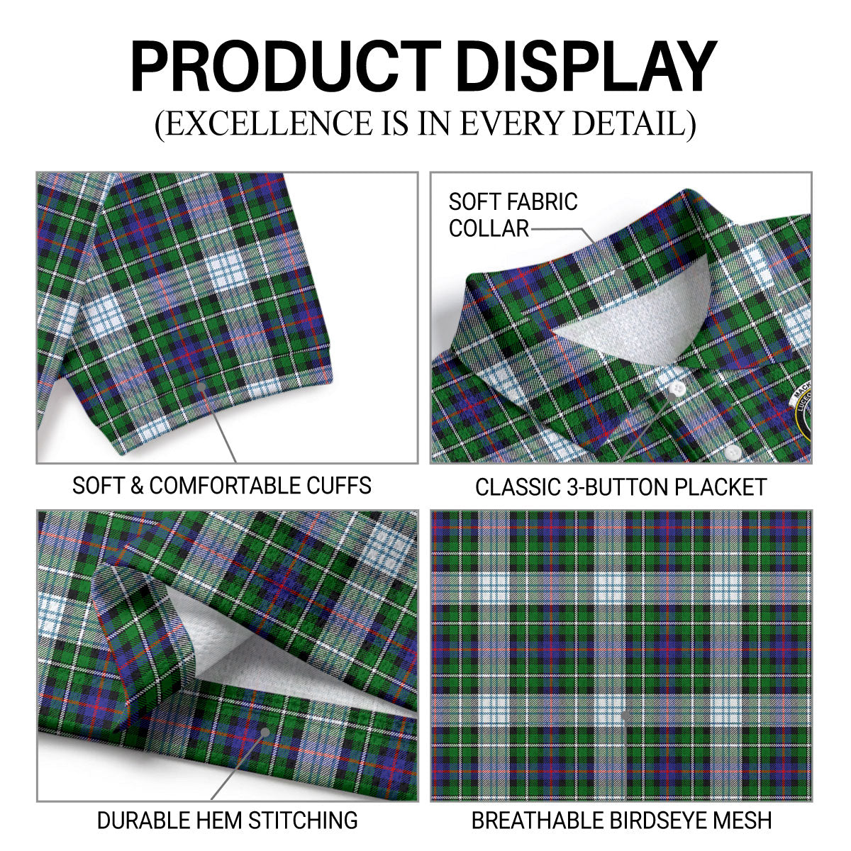 MacKenzie Dress Modern Tartan Crest Birdseye Mesh Polo Shirt