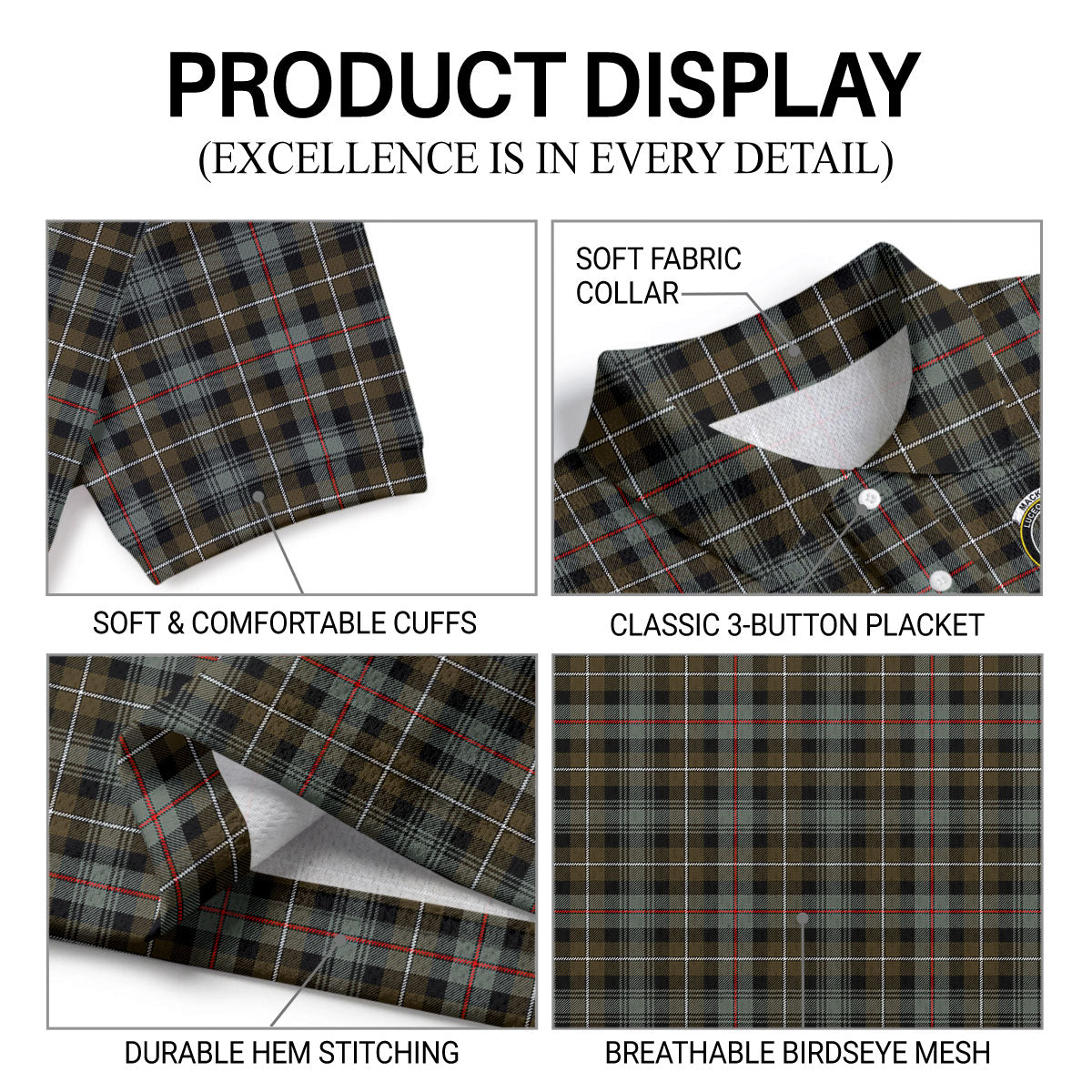 MacKenzie Weathered Tartan Crest Birdseye Mesh Polo Shirt