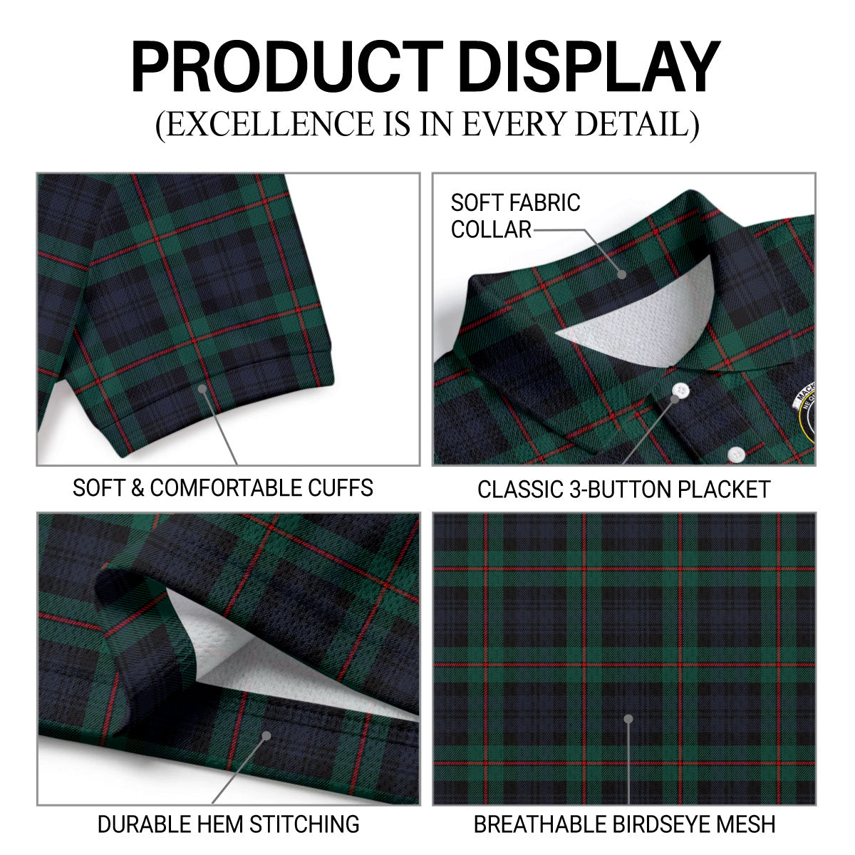 MacKinlay Modern Tartan Crest Birdseye Mesh Polo Shirt