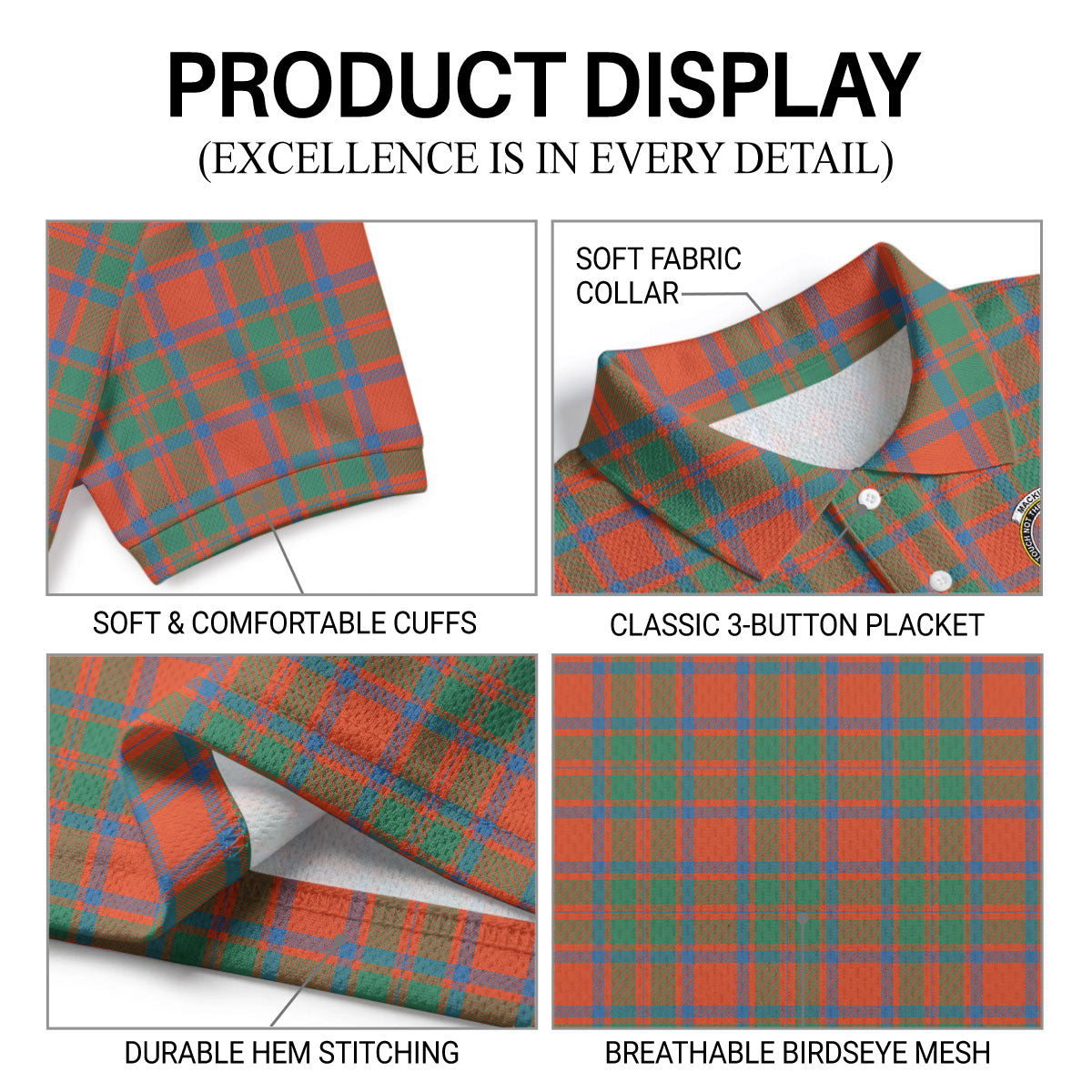 MacKintosh Ancient Tartan Crest Birdseye Mesh Polo Shirt