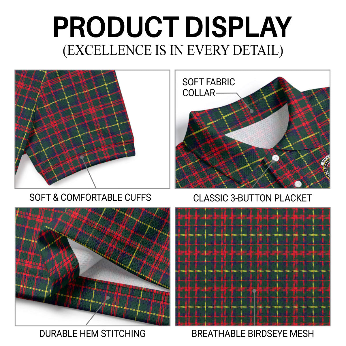 MacKintosh Hunting Modern Tartan Crest Birdseye Mesh Polo Shirt