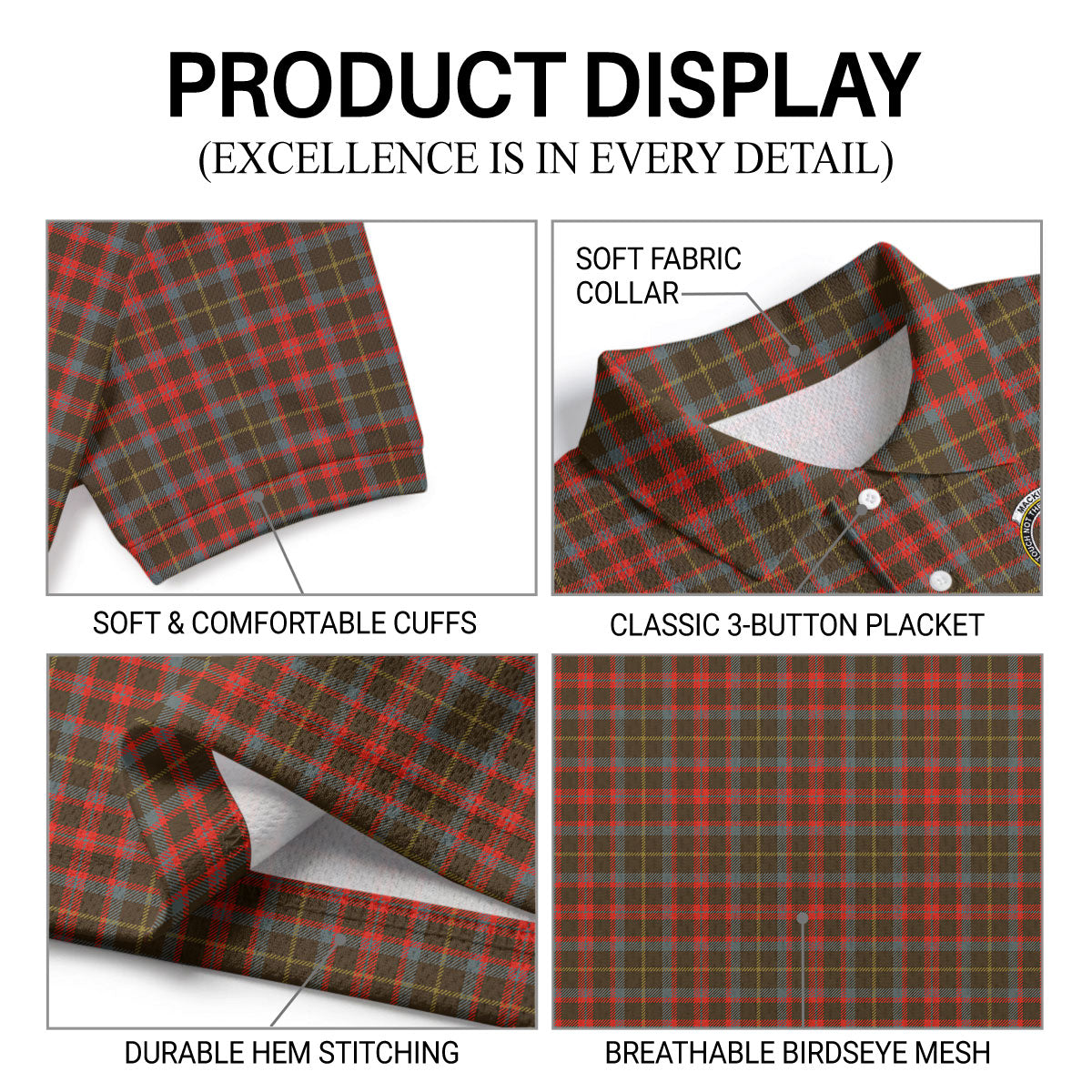MacKintosh Hunting Weathered Tartan Crest Birdseye Mesh Polo Shirt