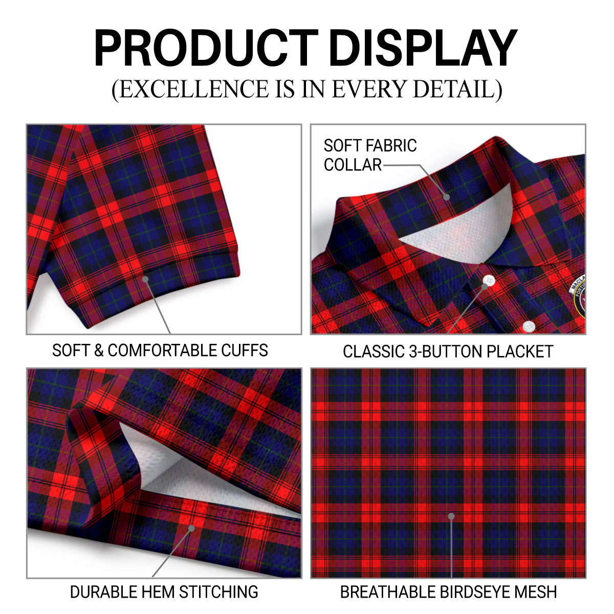 MacLachlan Modern Tartan Crest Birdseye Mesh Polo Shirt