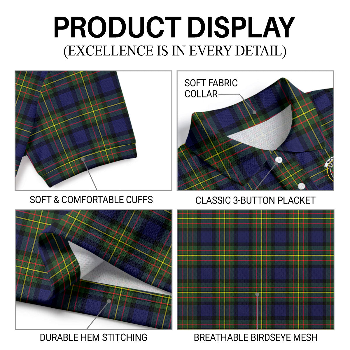 MacLaren Modern Tartan Crest Birdseye Mesh Polo Shirt
