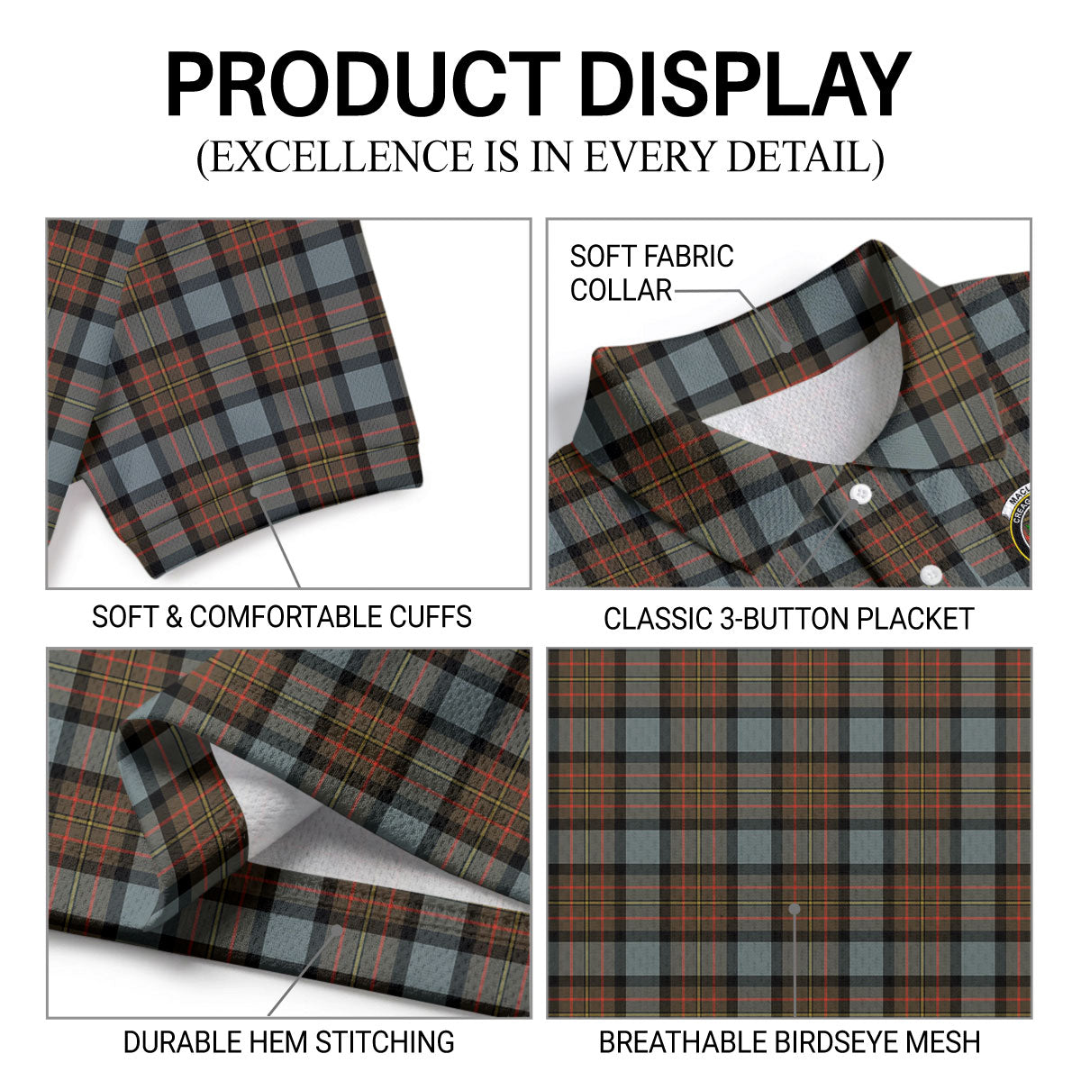 MacLaren Weathered Tartan Crest Birdseye Mesh Polo Shirt