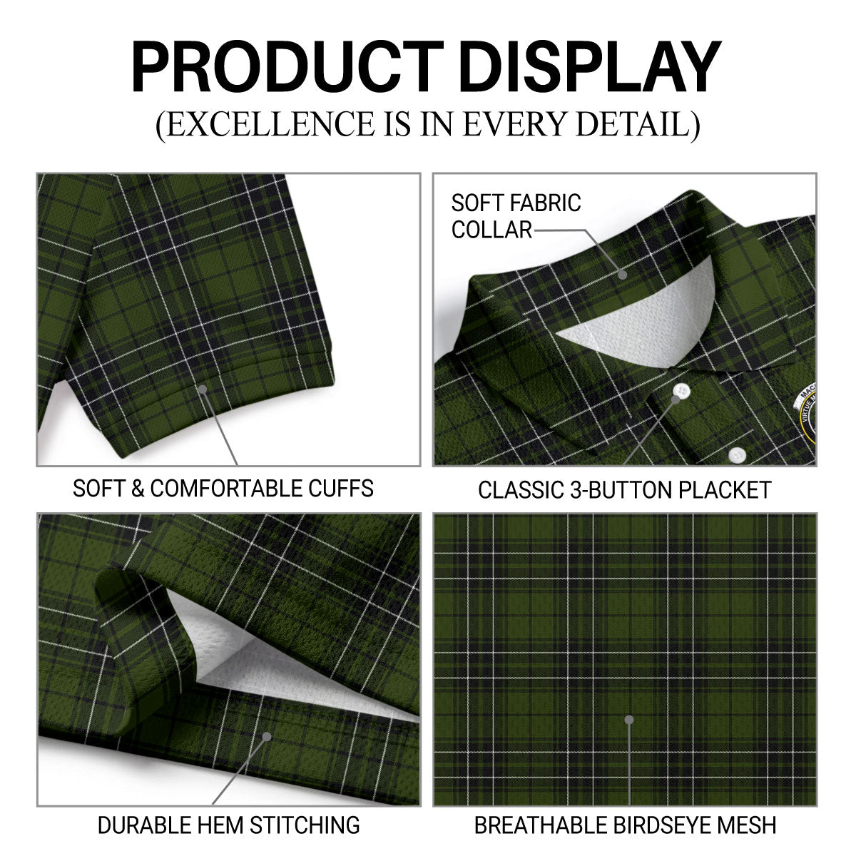 MacLean Hunting Tartan Crest Birdseye Mesh Polo Shirt