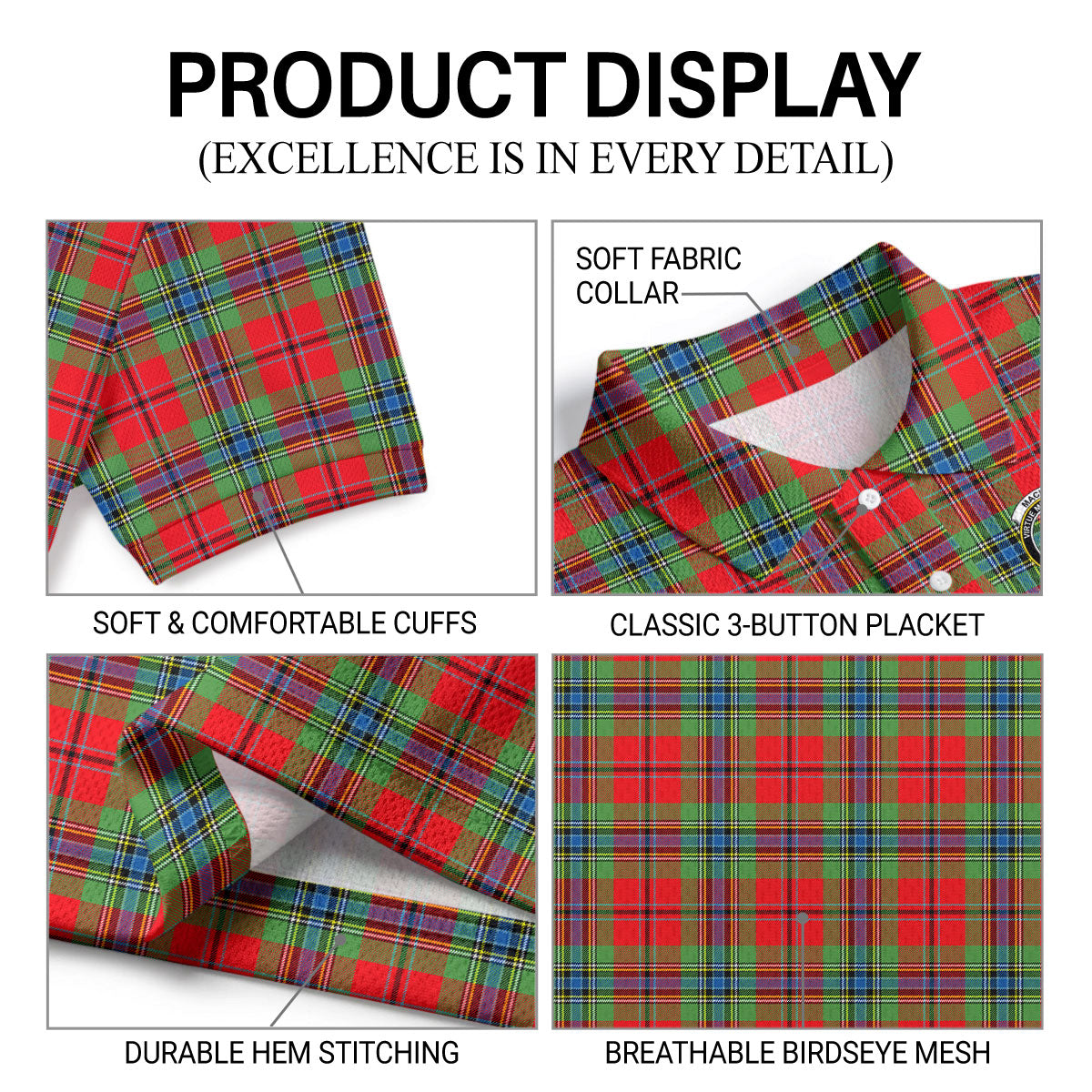 MacLean of Duart Modern Tartan Crest Birdseye Mesh Polo Shirt