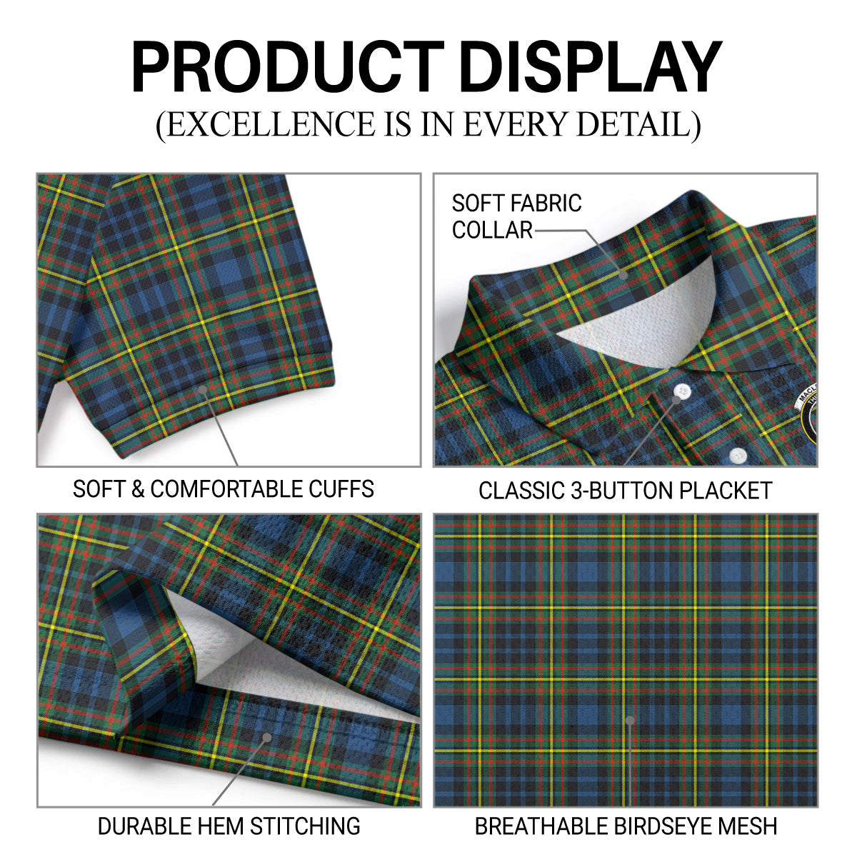MacLellan Ancient Tartan Crest Birdseye Mesh Polo Shirt