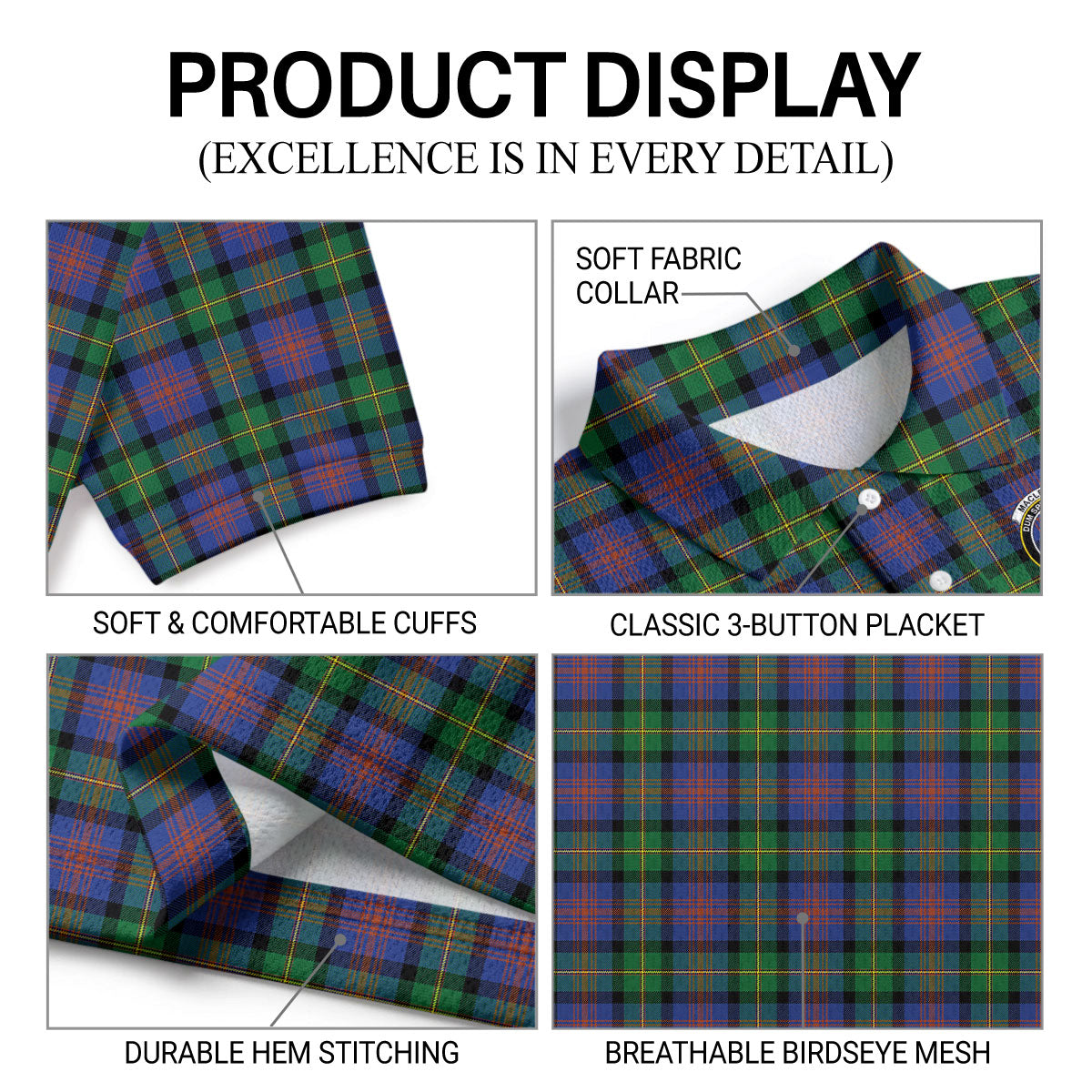MacLennan Ancient Tartan Crest Birdseye Mesh Polo Shirt