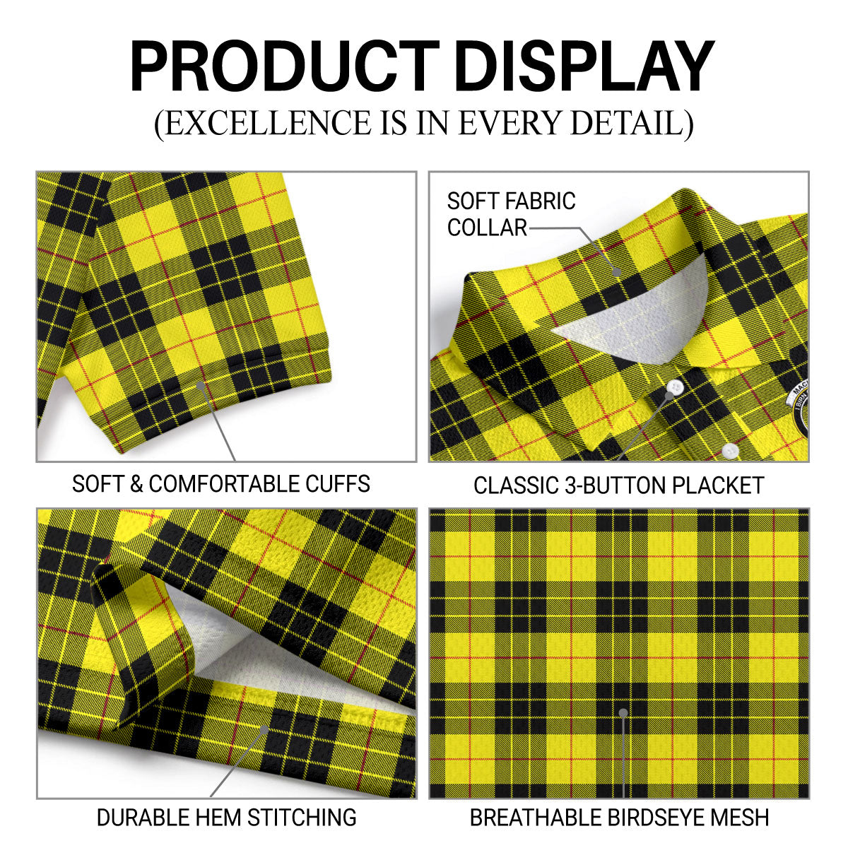 MacLeod of Lewis Modern Tartan Crest Birdseye Mesh Polo Shirt