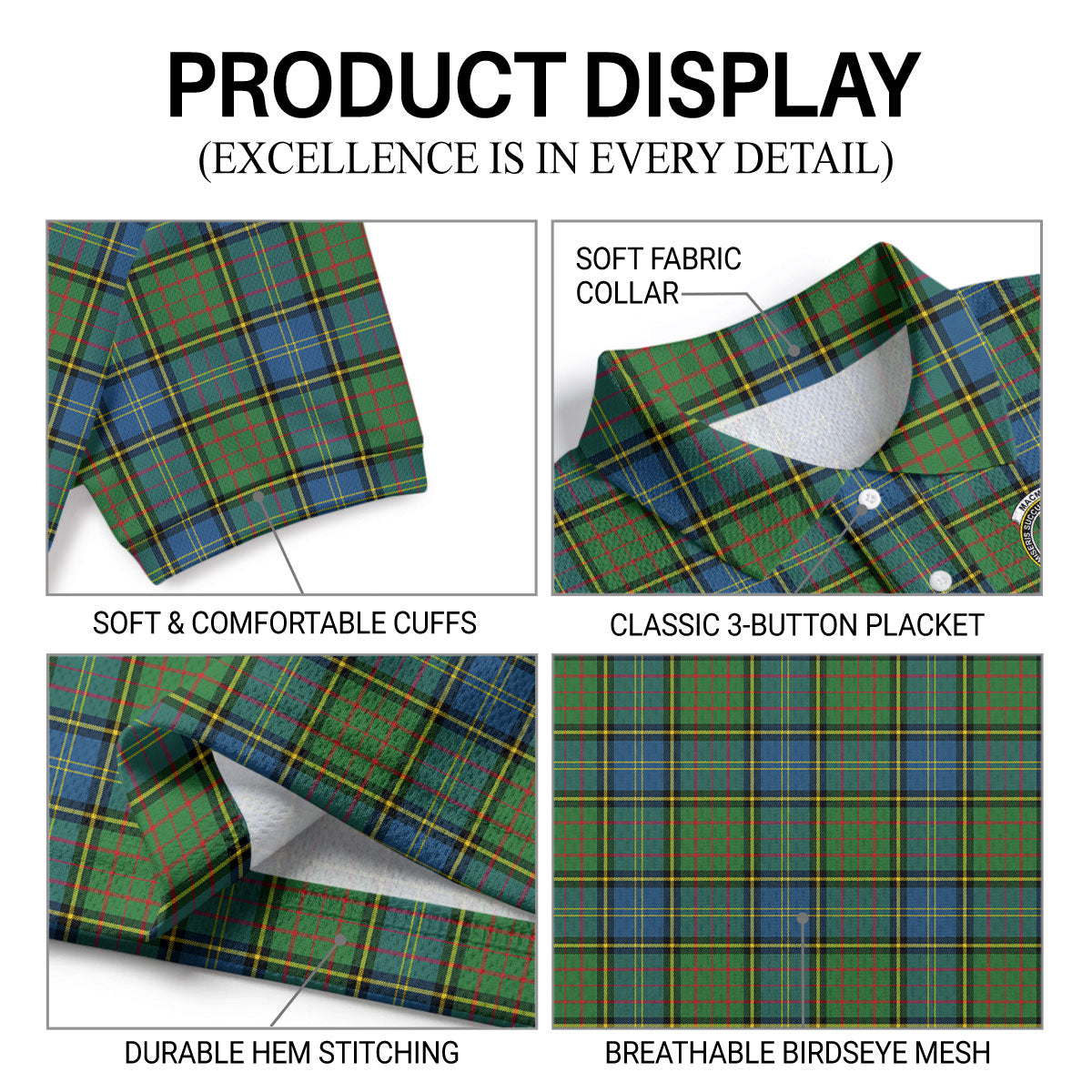 MacMillan Hunting Ancient Tartan Crest Birdseye Mesh Polo Shirt
