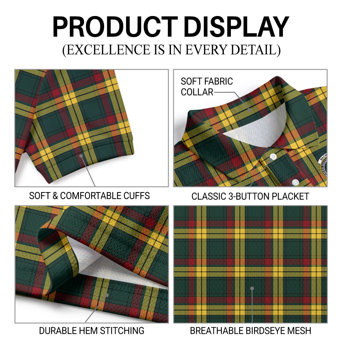 MacMillan Old Modern Tartan Crest Birdseye Mesh Polo Shirt