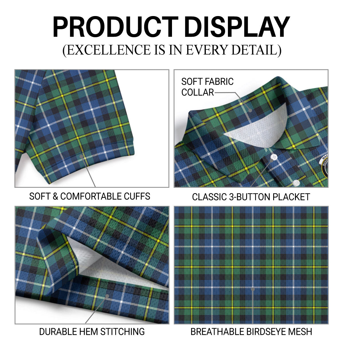 MacNeil of Barra Ancient Tartan Crest Birdseye Mesh Polo Shirt