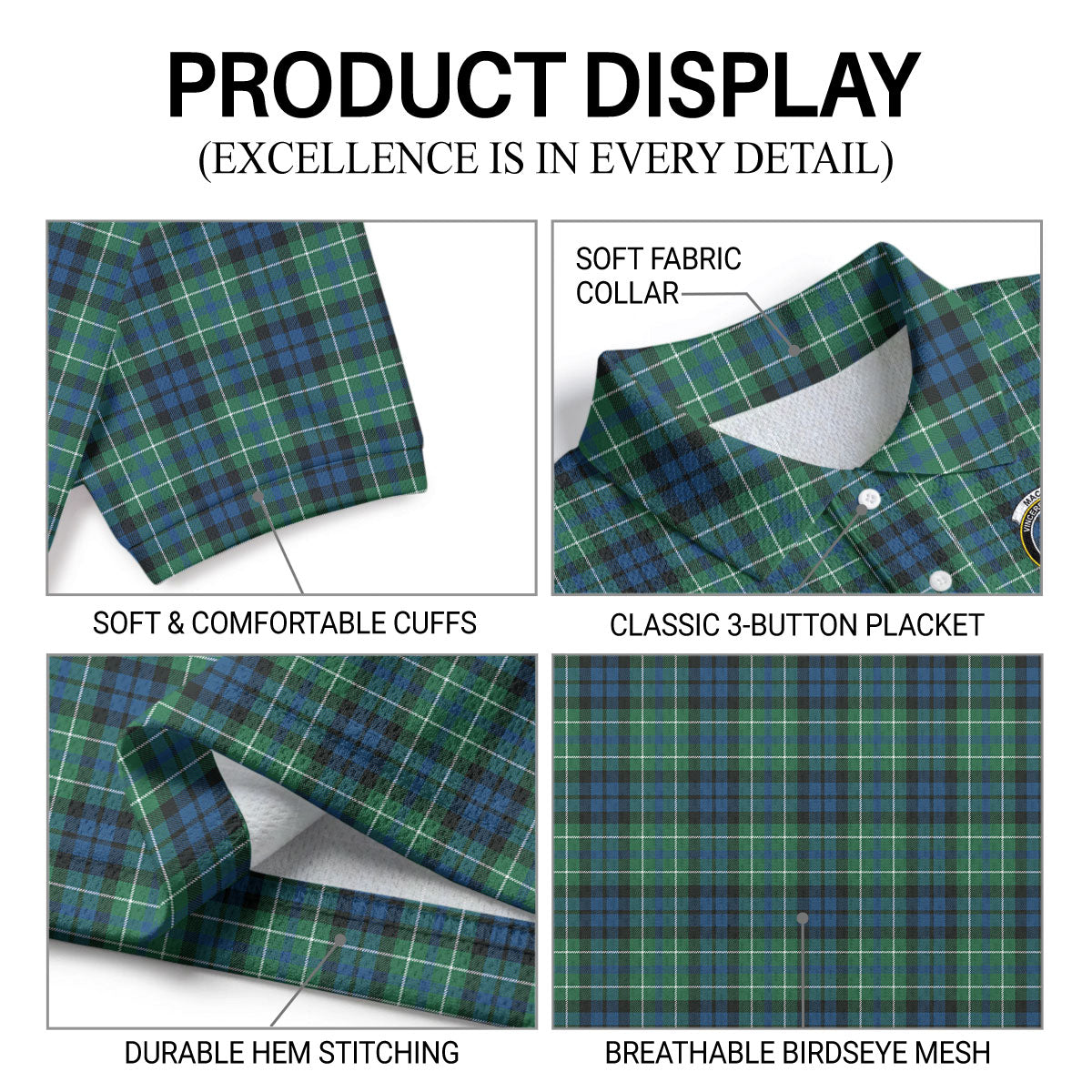 MacNeil of Colonsay Ancient Tartan Crest Birdseye Mesh Polo Shirt