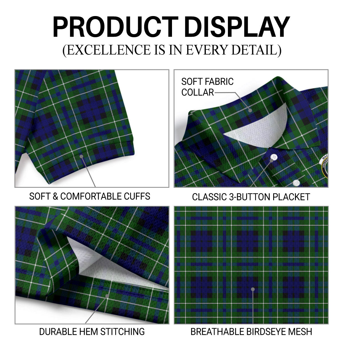 MacNeil of Colonsay Modern Tartan Crest Birdseye Mesh Polo Shirt