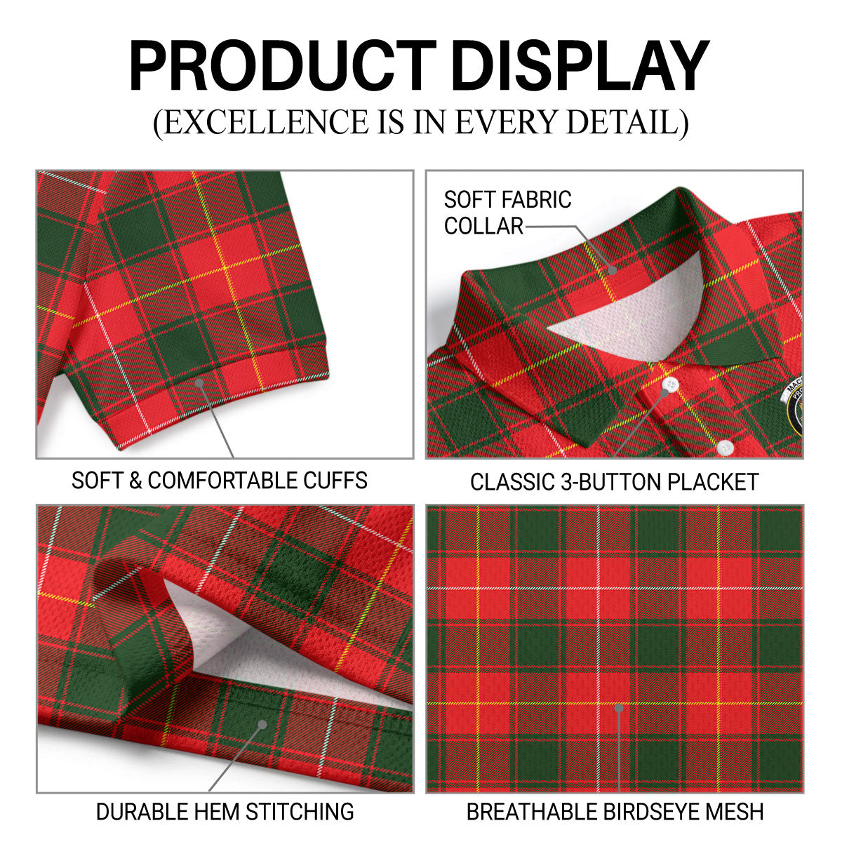 MacPhee Modern Tartan Crest Birdseye Mesh Polo Shirt