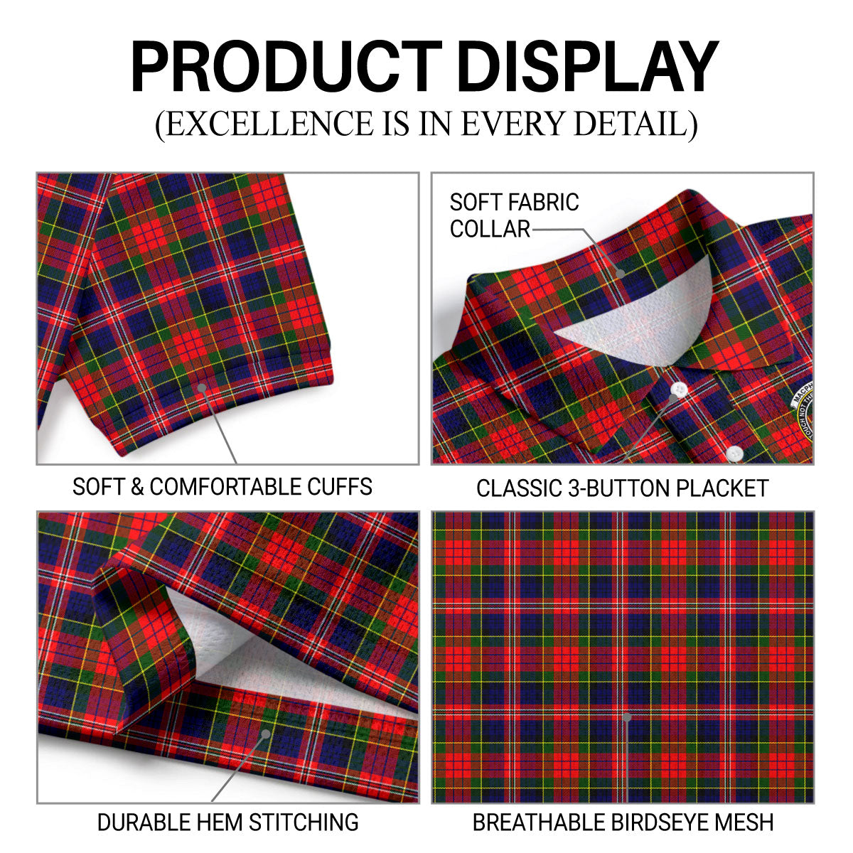 MacPherson Modern Tartan Crest Birdseye Mesh Polo Shirt
