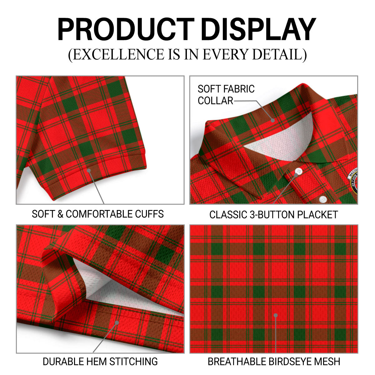 MacQuarrie Tartan Crest Birdseye Mesh Polo Shirt
