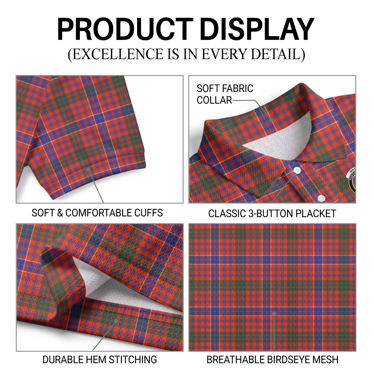 MacRae Ancient Tartan Crest Birdseye Mesh Polo Shirt