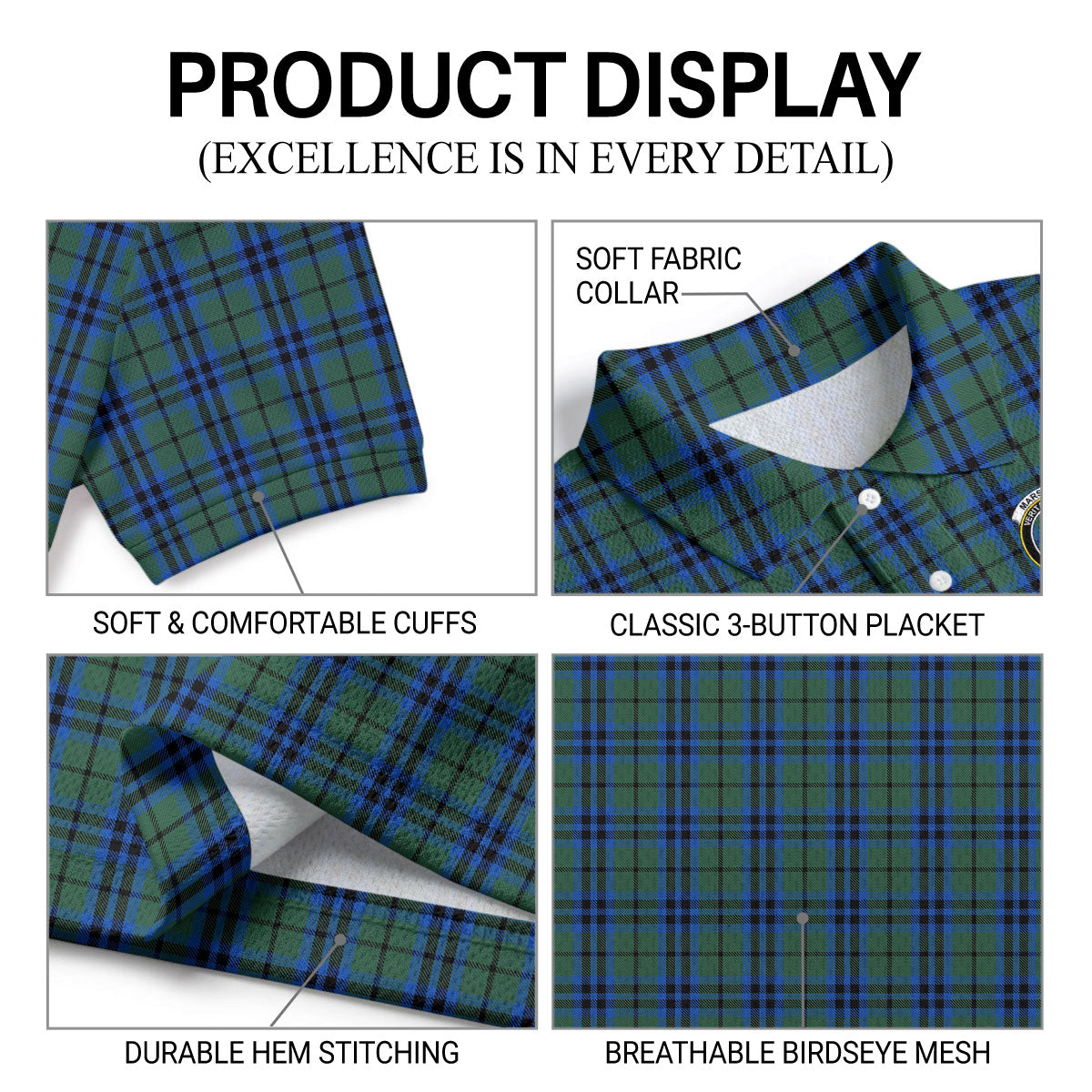 Marshall Tartan Crest Birdseye Mesh Polo Shirt