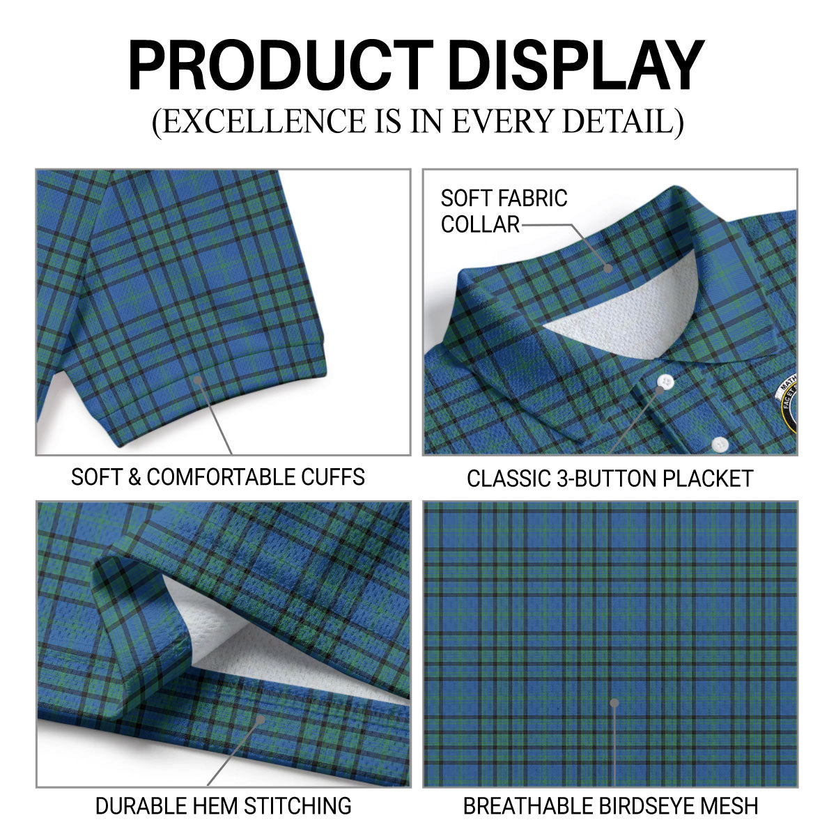 Matheson Hunting Ancient Tartan Crest Birdseye Mesh Polo Shirt