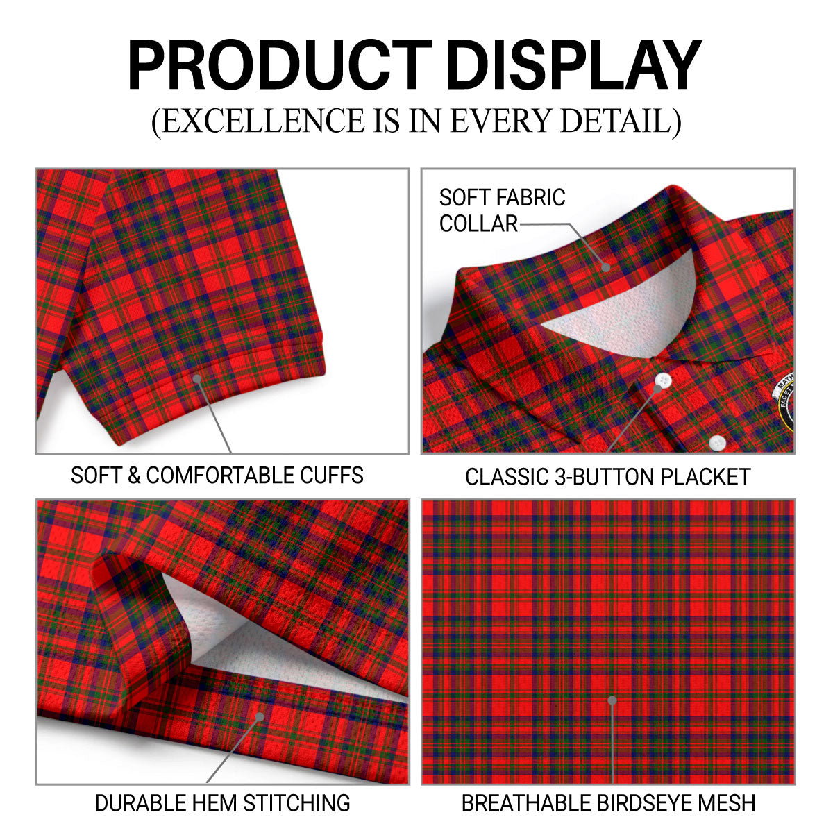 Matheson Modern Tartan Crest Birdseye Mesh Polo Shirt