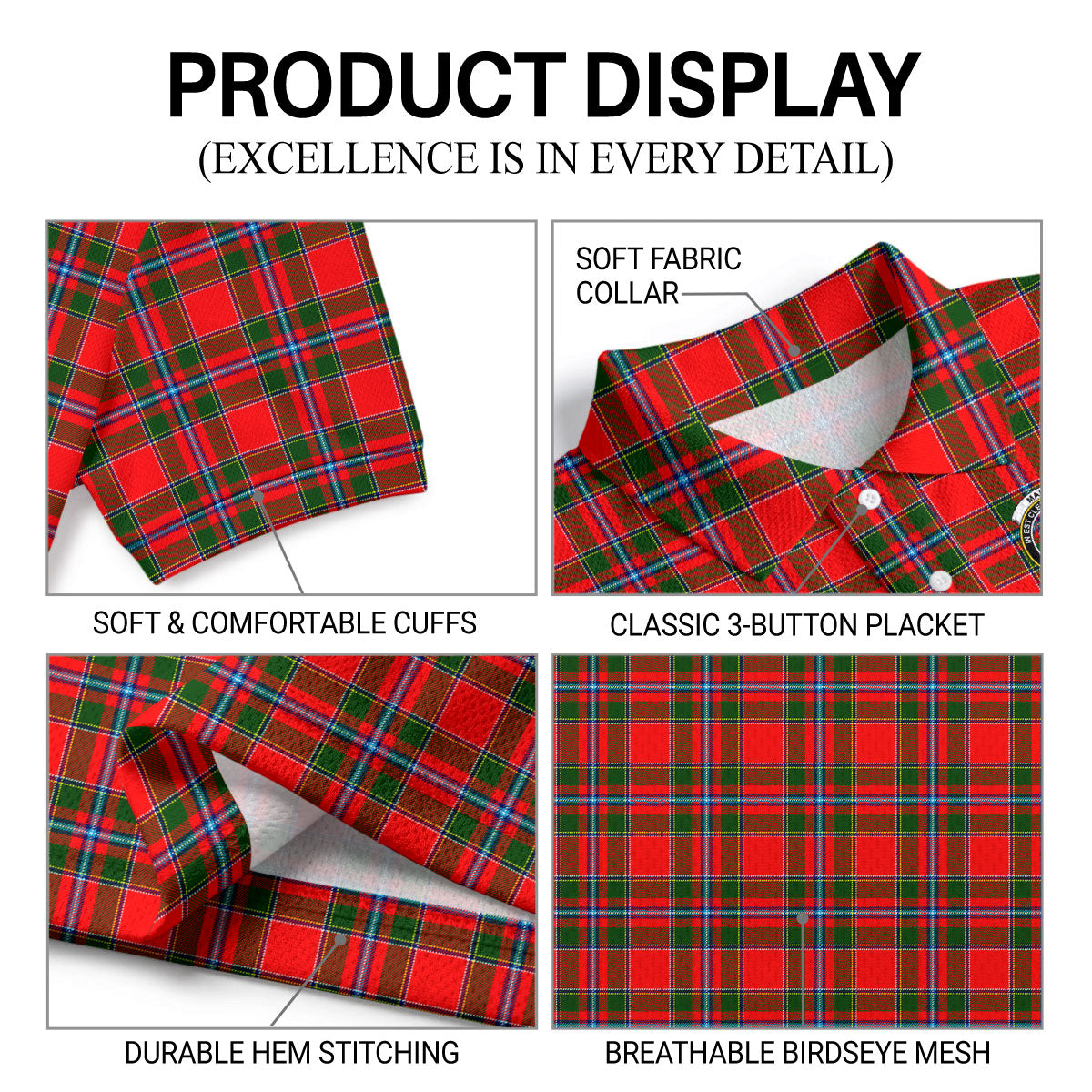 Maule Tartan Crest Birdseye Mesh Polo Shirt
