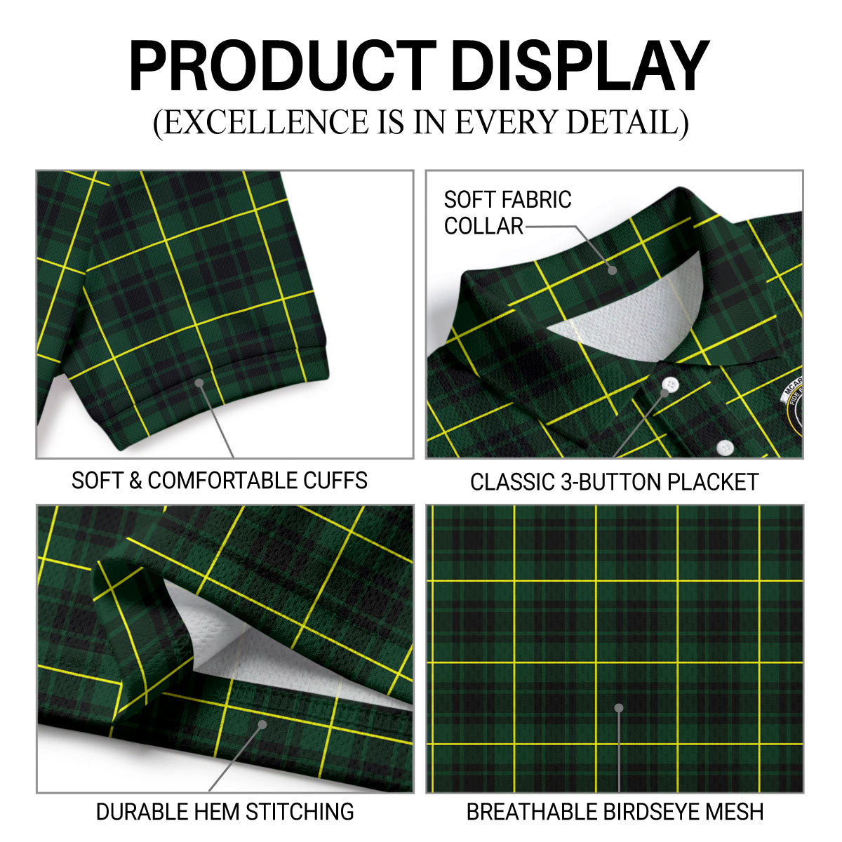McArthur Modern Tartan Crest Birdseye Mesh Polo Shirt