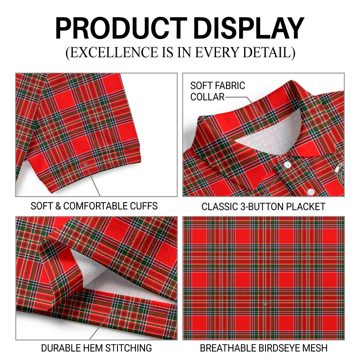 McBean Tartan Crest Birdseye Mesh Polo Shirt