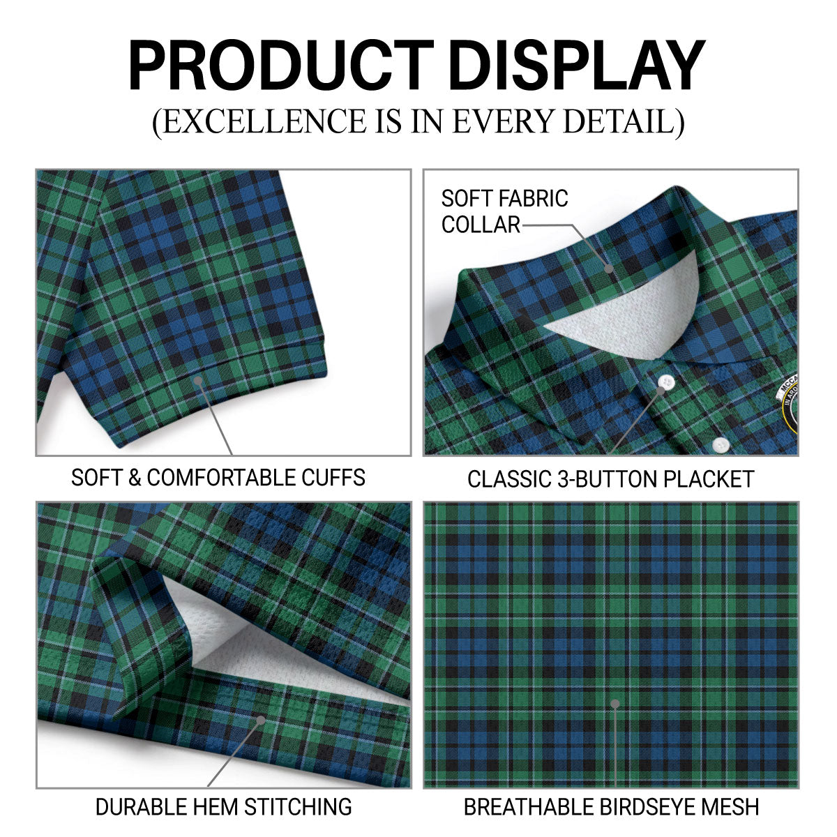 McCallum Ancient Tartan Crest Birdseye Mesh Polo Shirt