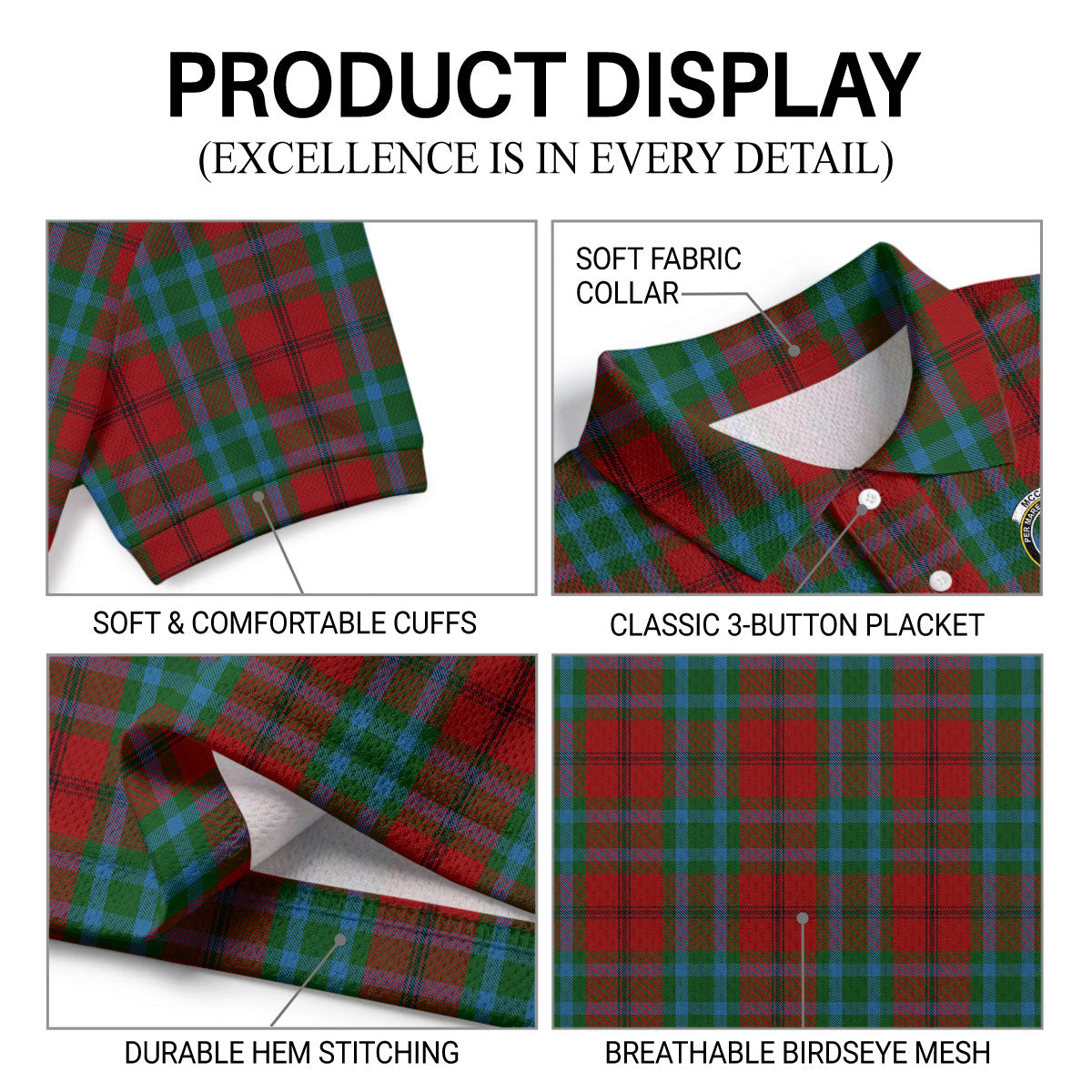 McCook Tartan Crest Birdseye Mesh Polo Shirt