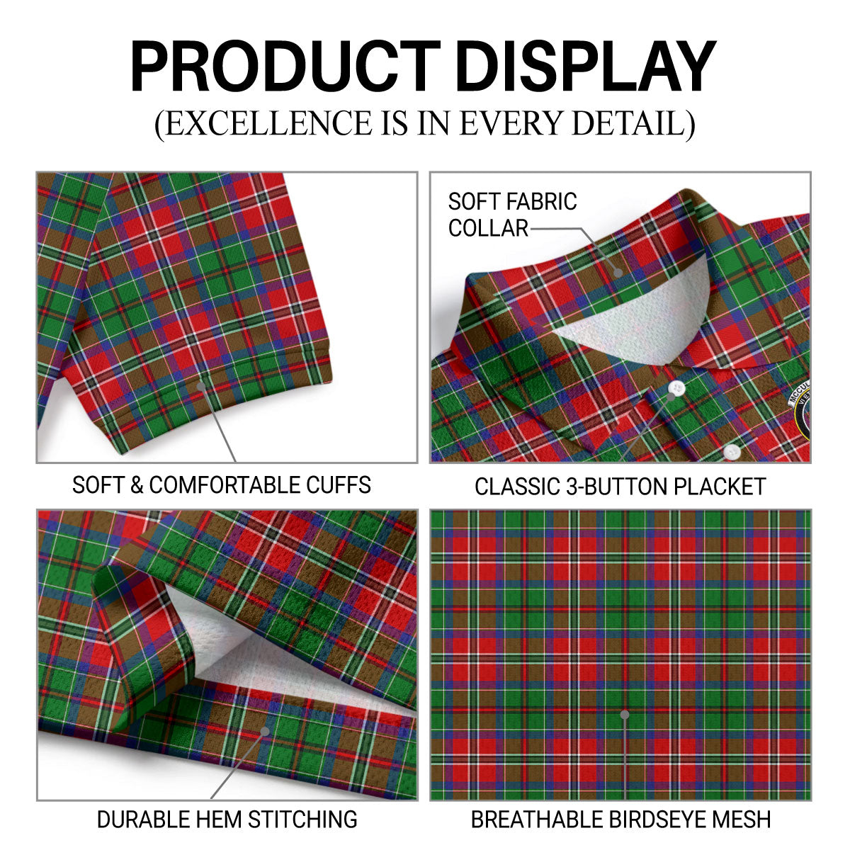 McCullough Tartan Crest Birdseye Mesh Polo Shirt