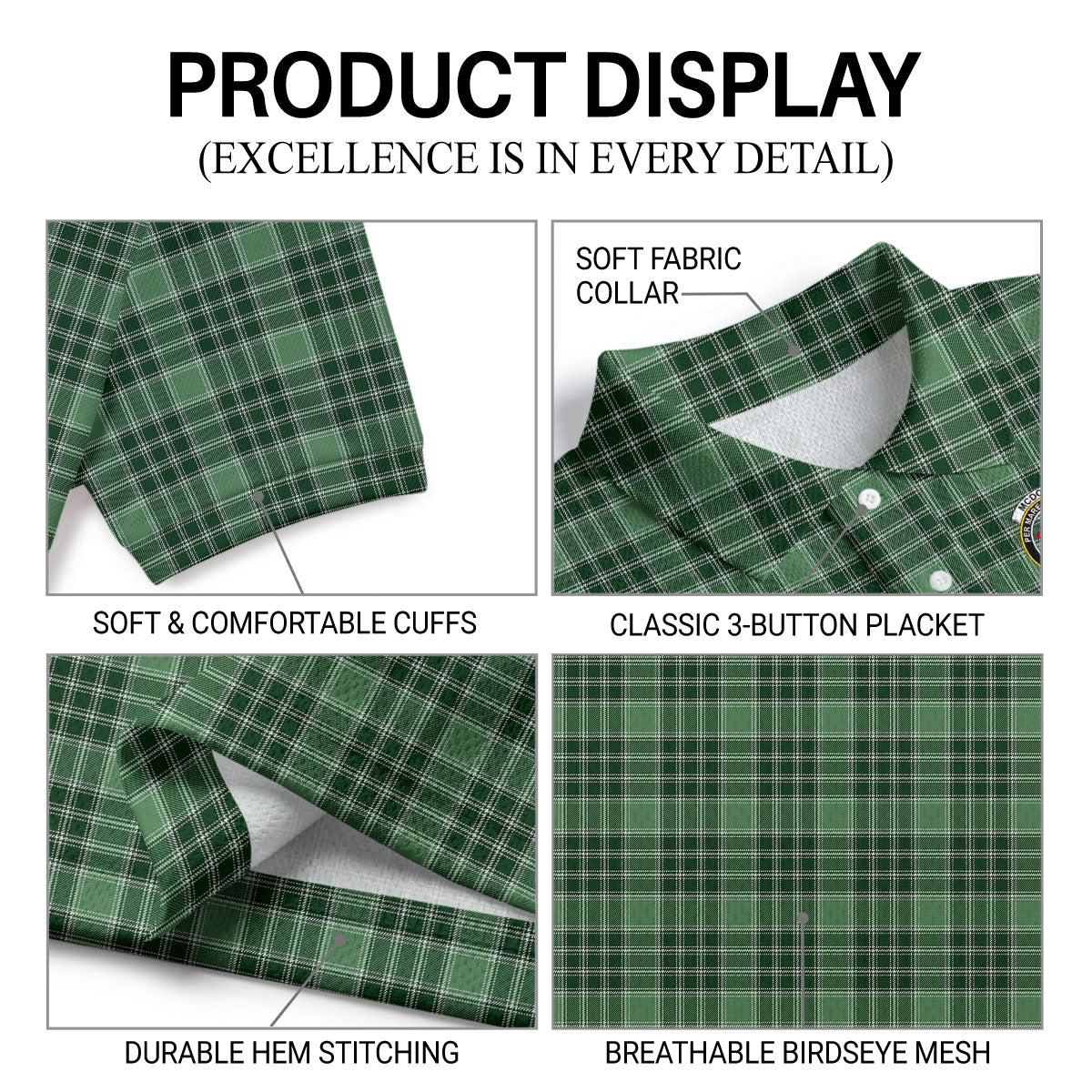McDonald Lord of the Isles Hunting Tartan Crest Birdseye Mesh Polo Shirt