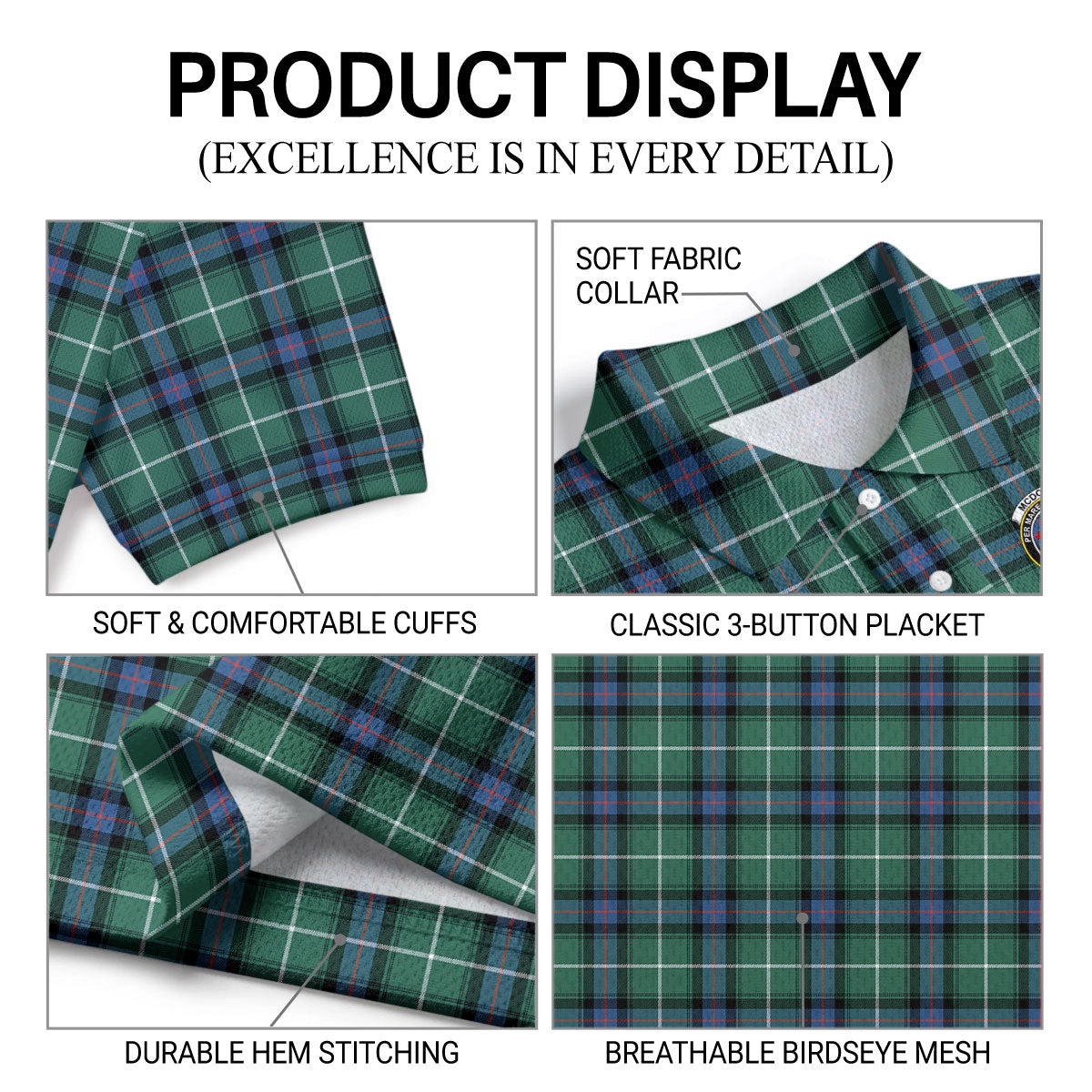 McDonald of the Isles Hunting Ancient Tartan Crest Birdseye Mesh Polo Shirt