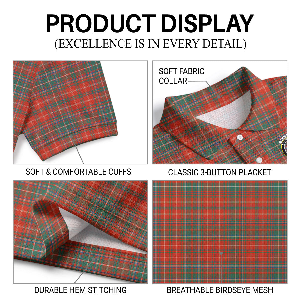 McDougall Ancient Tartan Crest Birdseye Mesh Polo Shirt