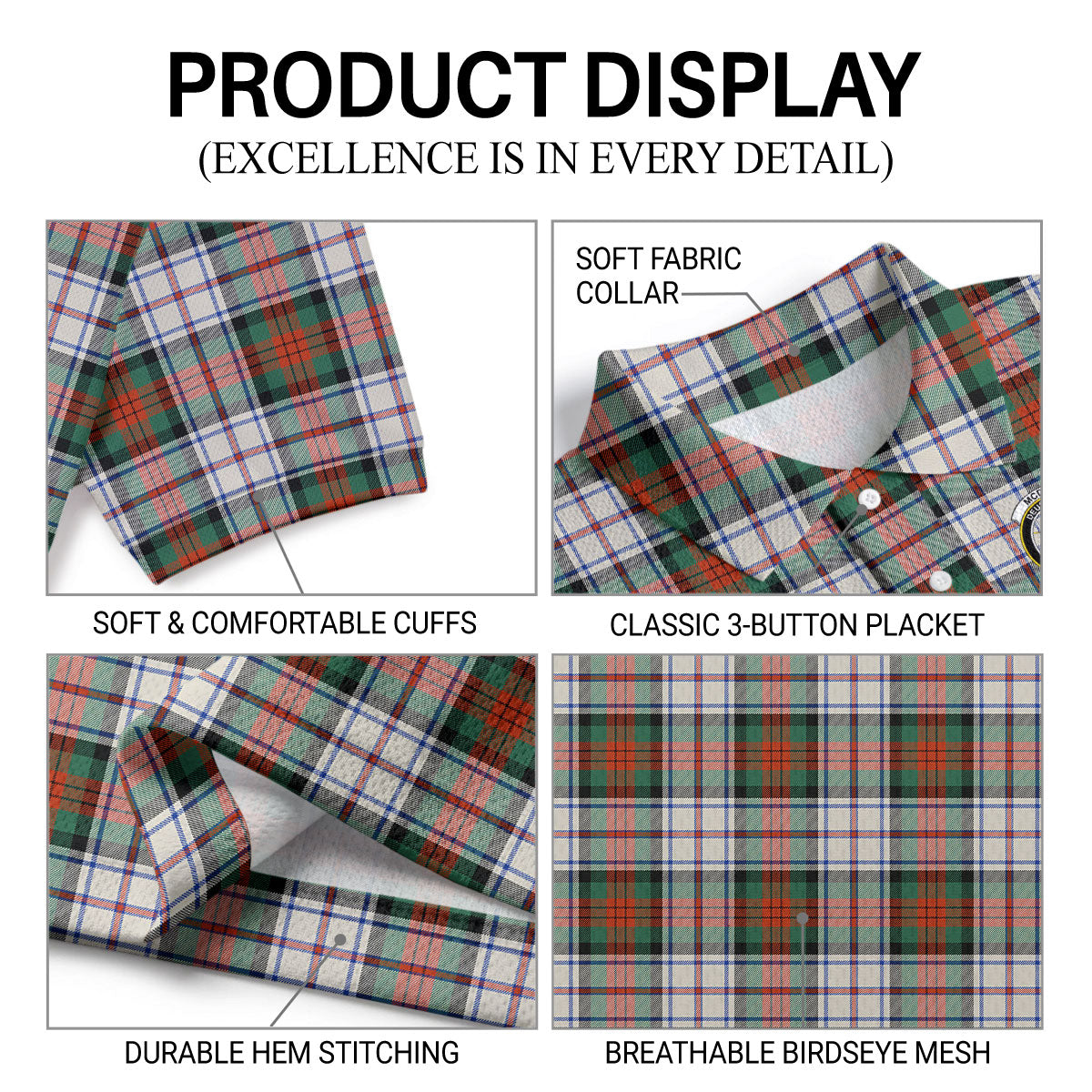 McDuff Dress Ancient Tartan Crest Birdseye Mesh Polo Shirt