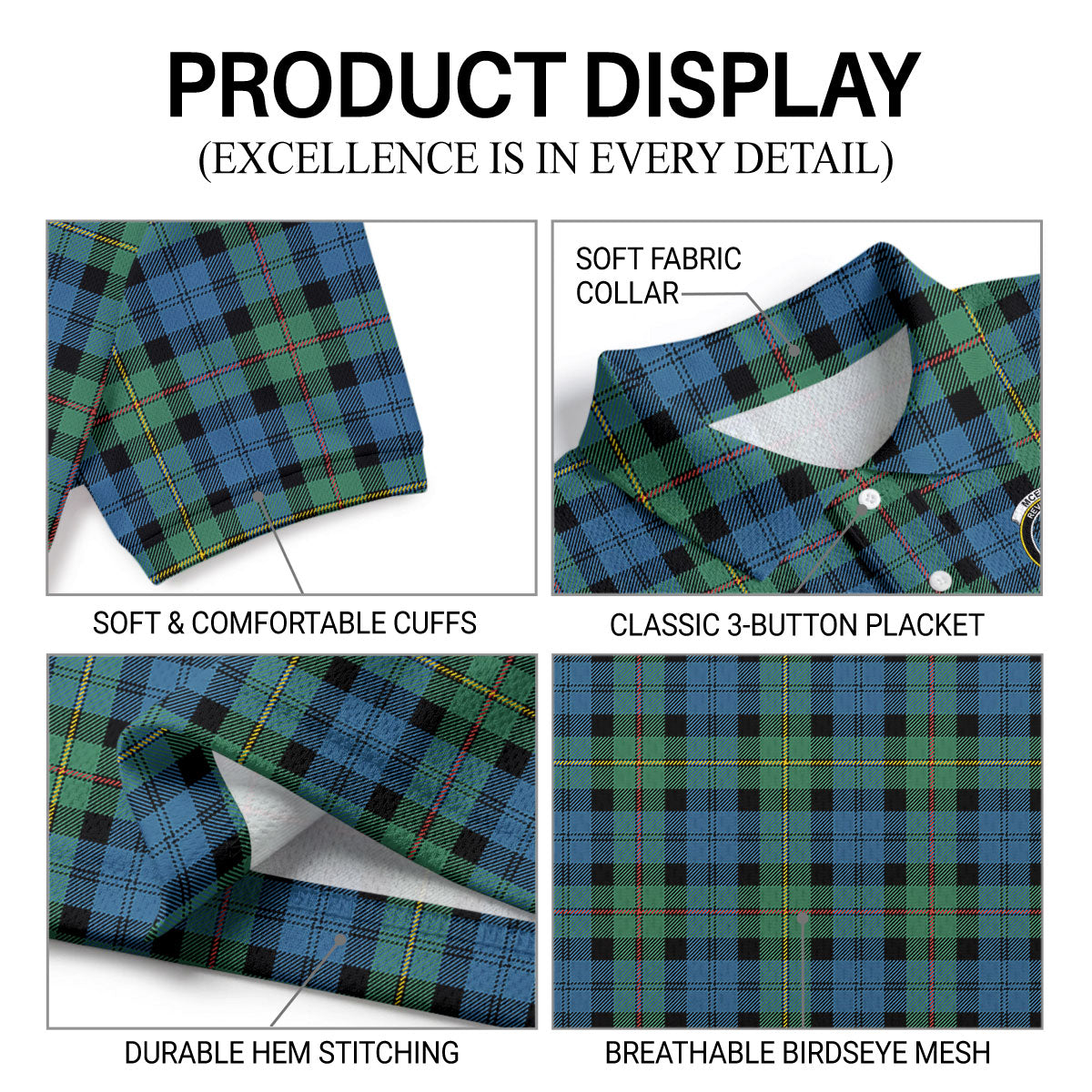 McEwan Ancient Tartan Crest Birdseye Mesh Polo Shirt