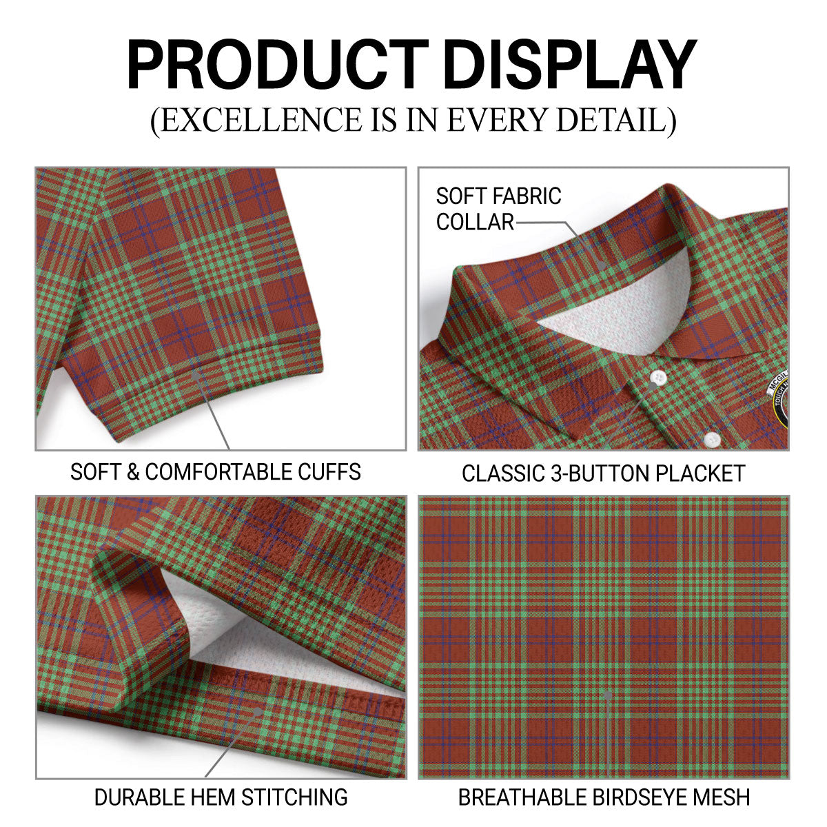 McGillivray Hunting Ancient Tartan Crest Birdseye Mesh Polo Shirt