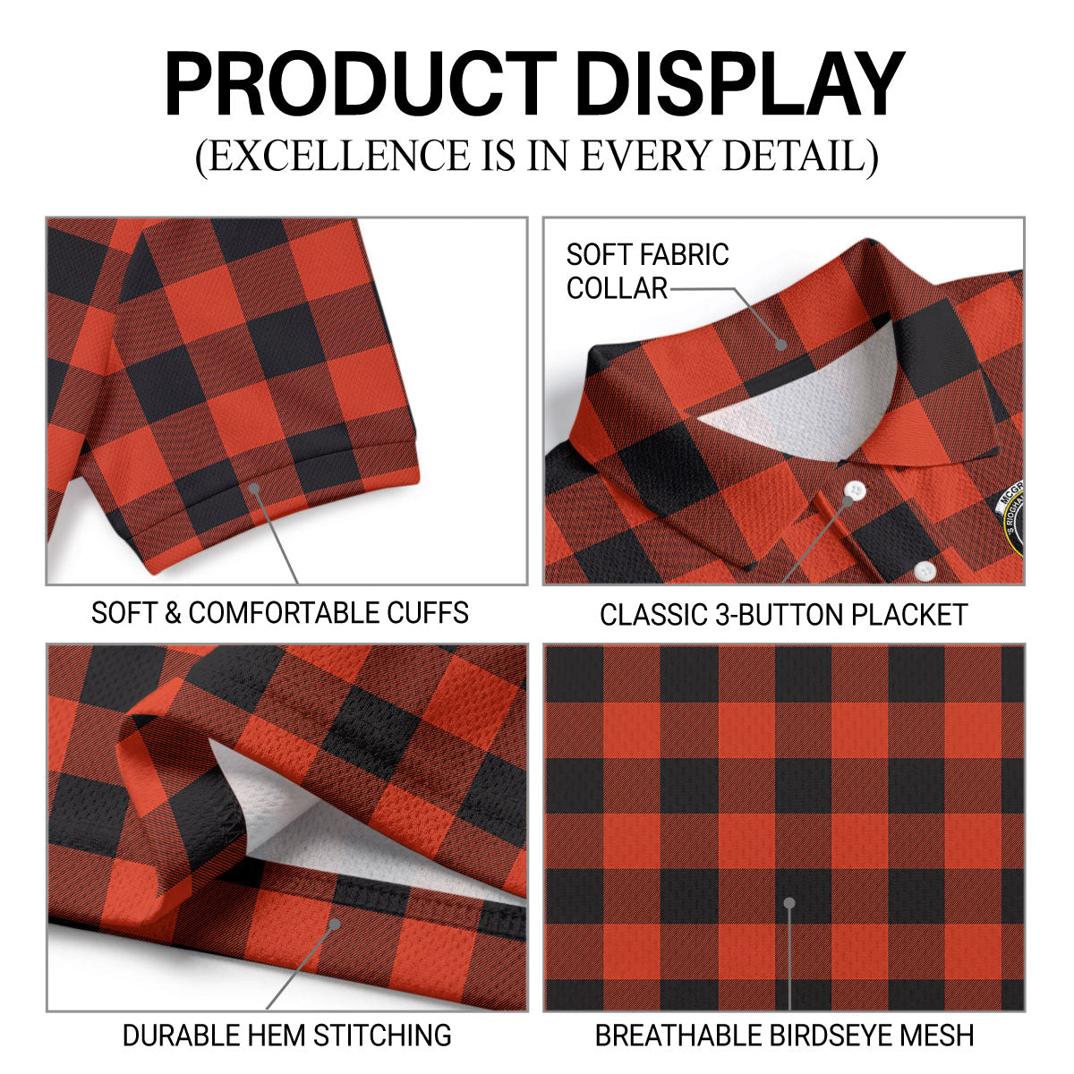 McGregor Rob Roy Ancient Tartan Crest Birdseye Mesh Polo Shirt