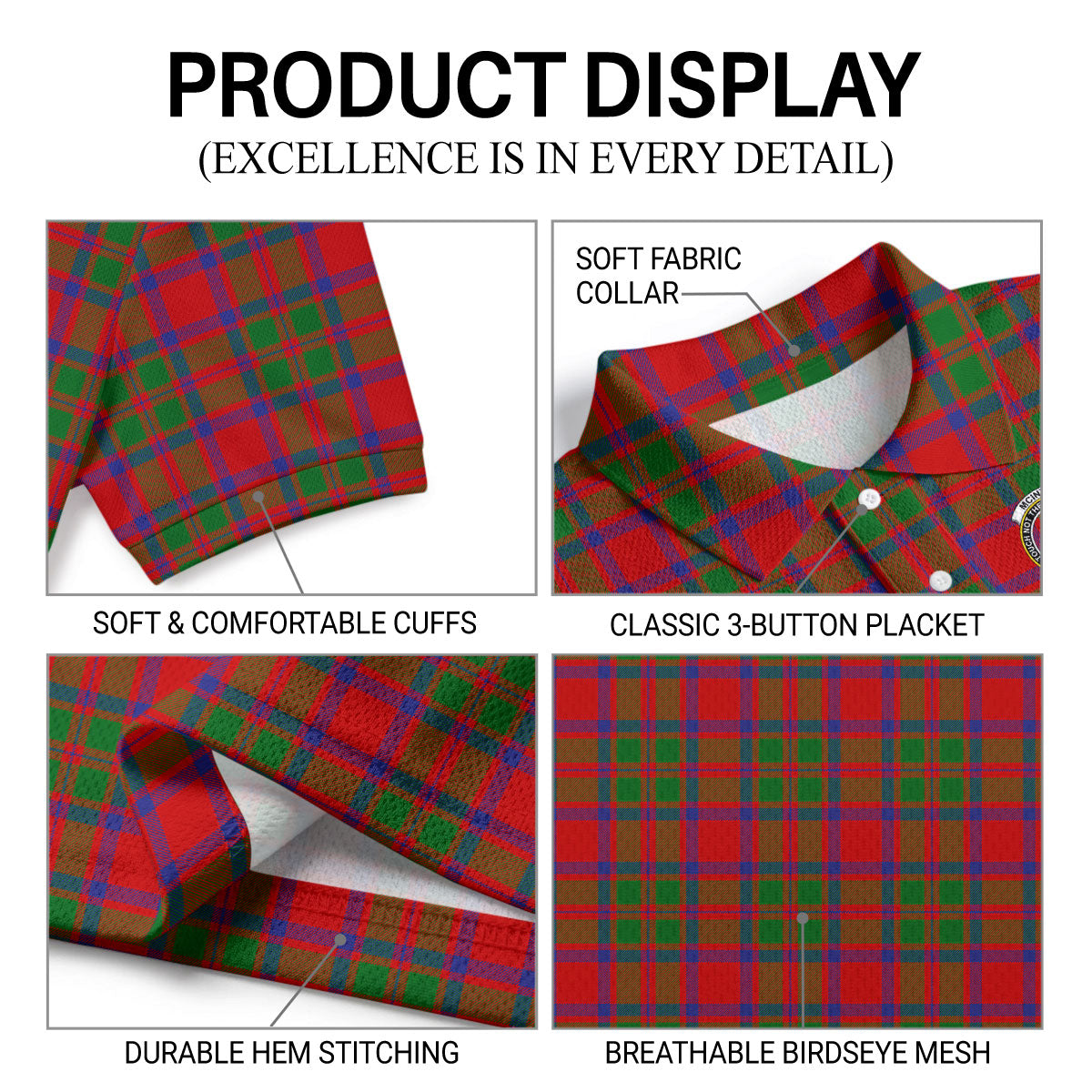McIntosh Modern Tartan Crest Birdseye Mesh Polo Shirt