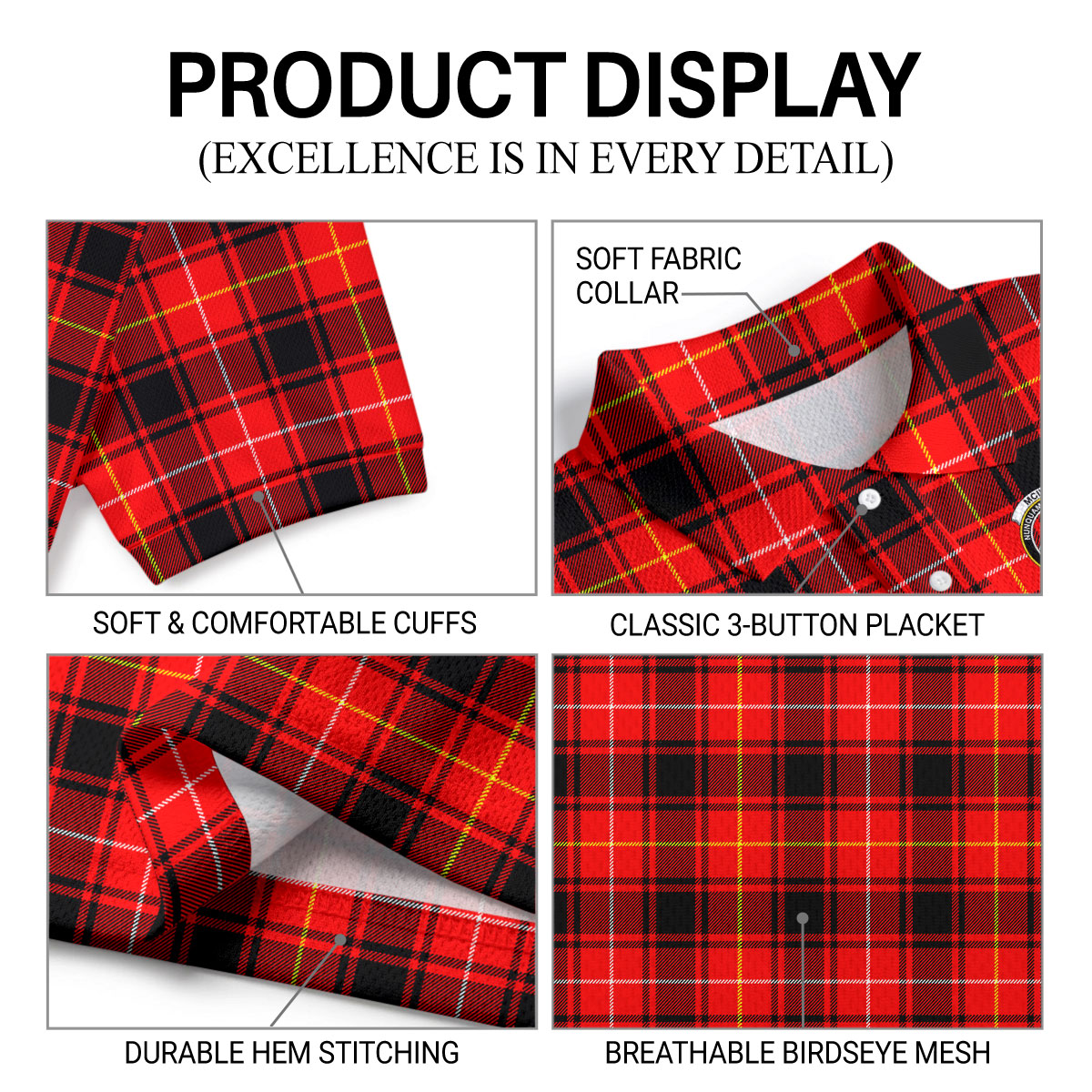 McIver Modern Tartan Crest Birdseye Mesh Polo Shirt