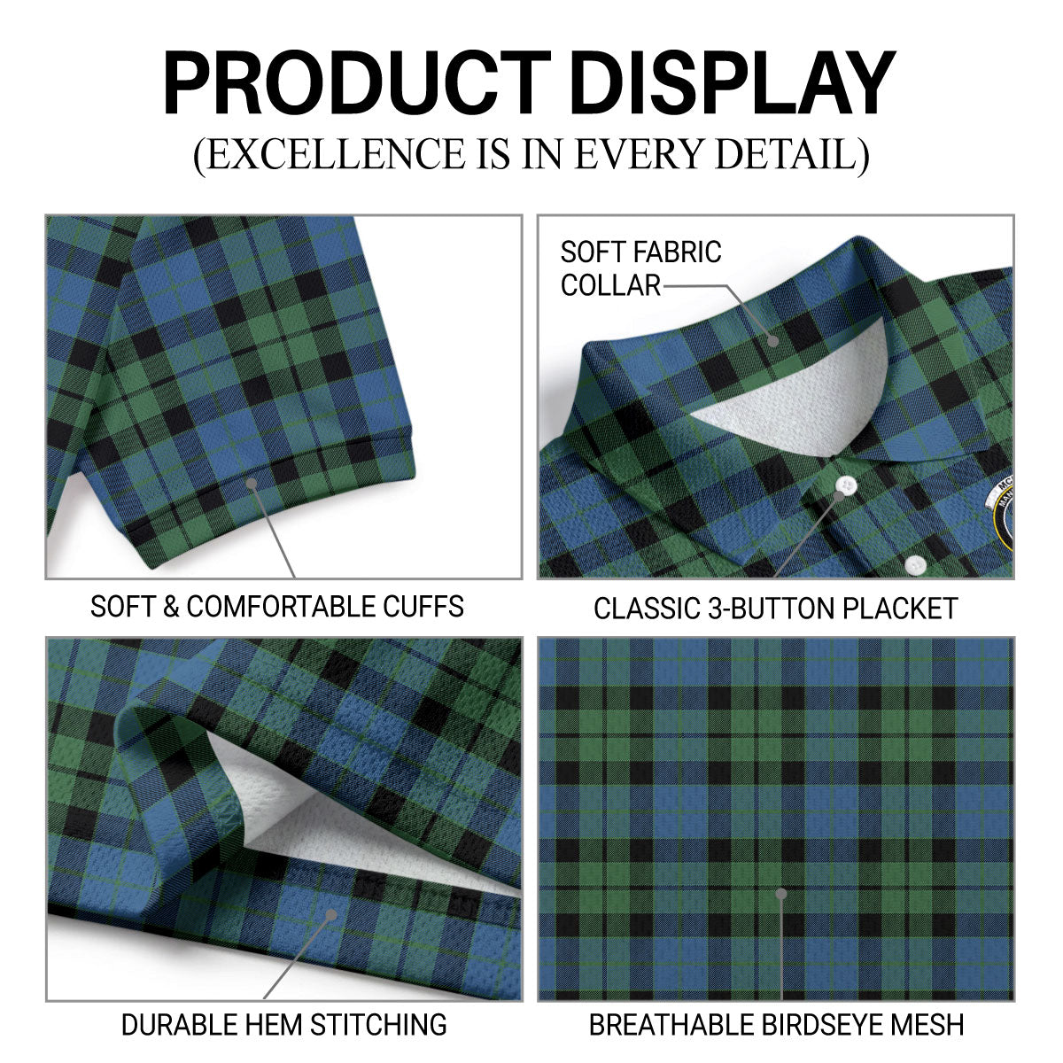 McKay Ancient Tartan Crest Birdseye Mesh Polo Shirt