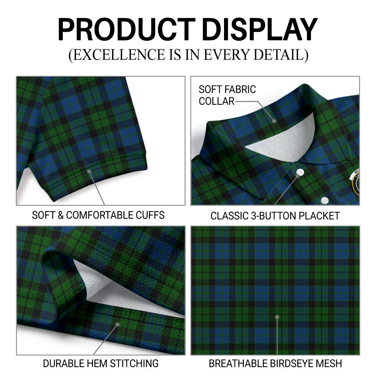 McKie Tartan Crest Birdseye Mesh Polo Shirt
