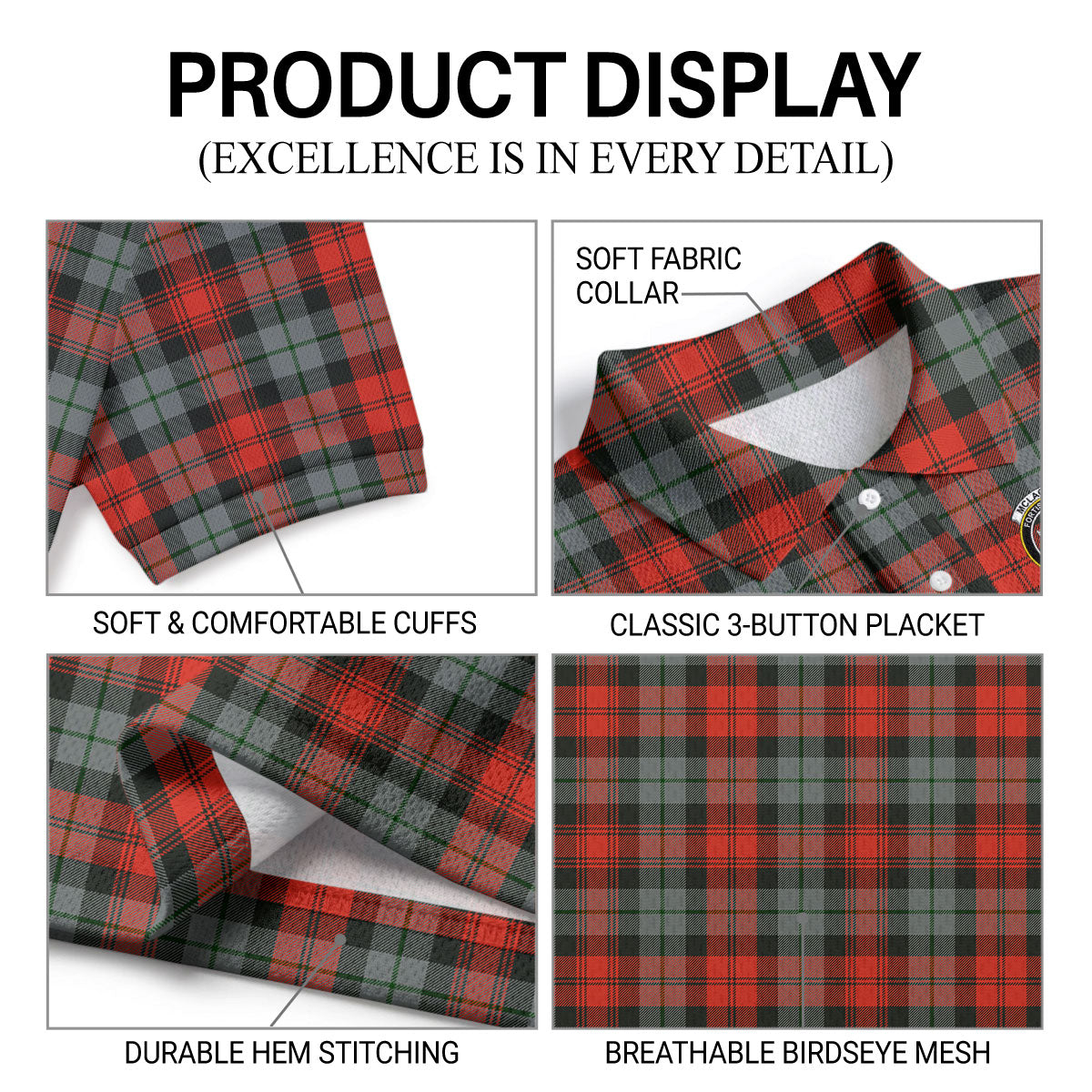 McLachlan Weathered Tartan Crest Birdseye Mesh Polo Shirt