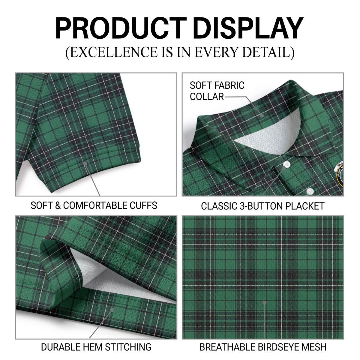 McLean Hunting Ancient Tartan Crest Birdseye Mesh Polo Shirt