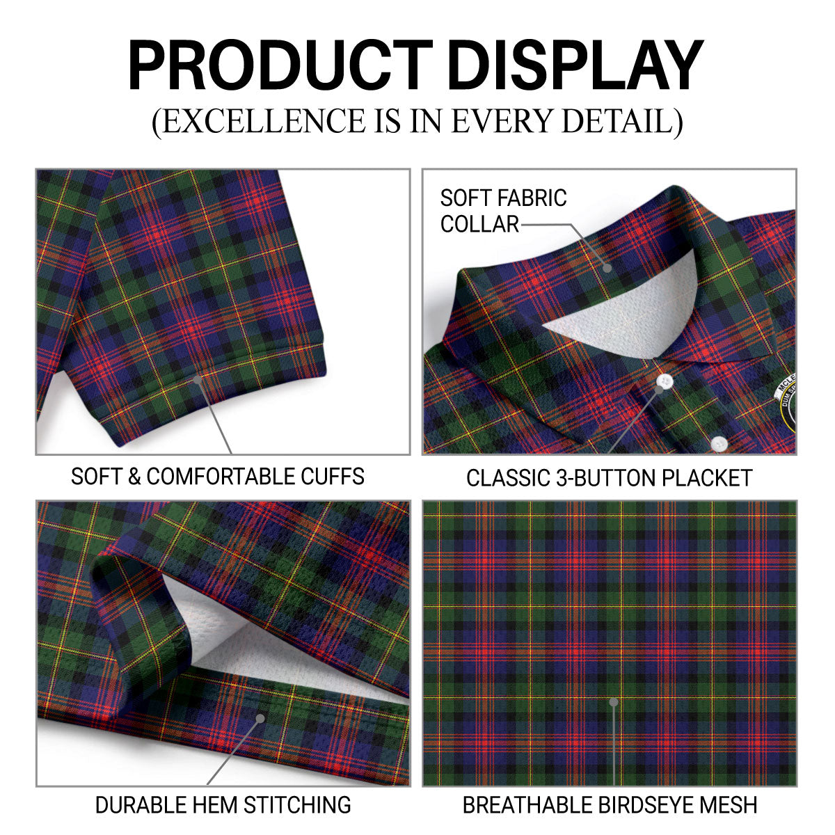McLennan Modern Tartan Crest Birdseye Mesh Polo Shirt