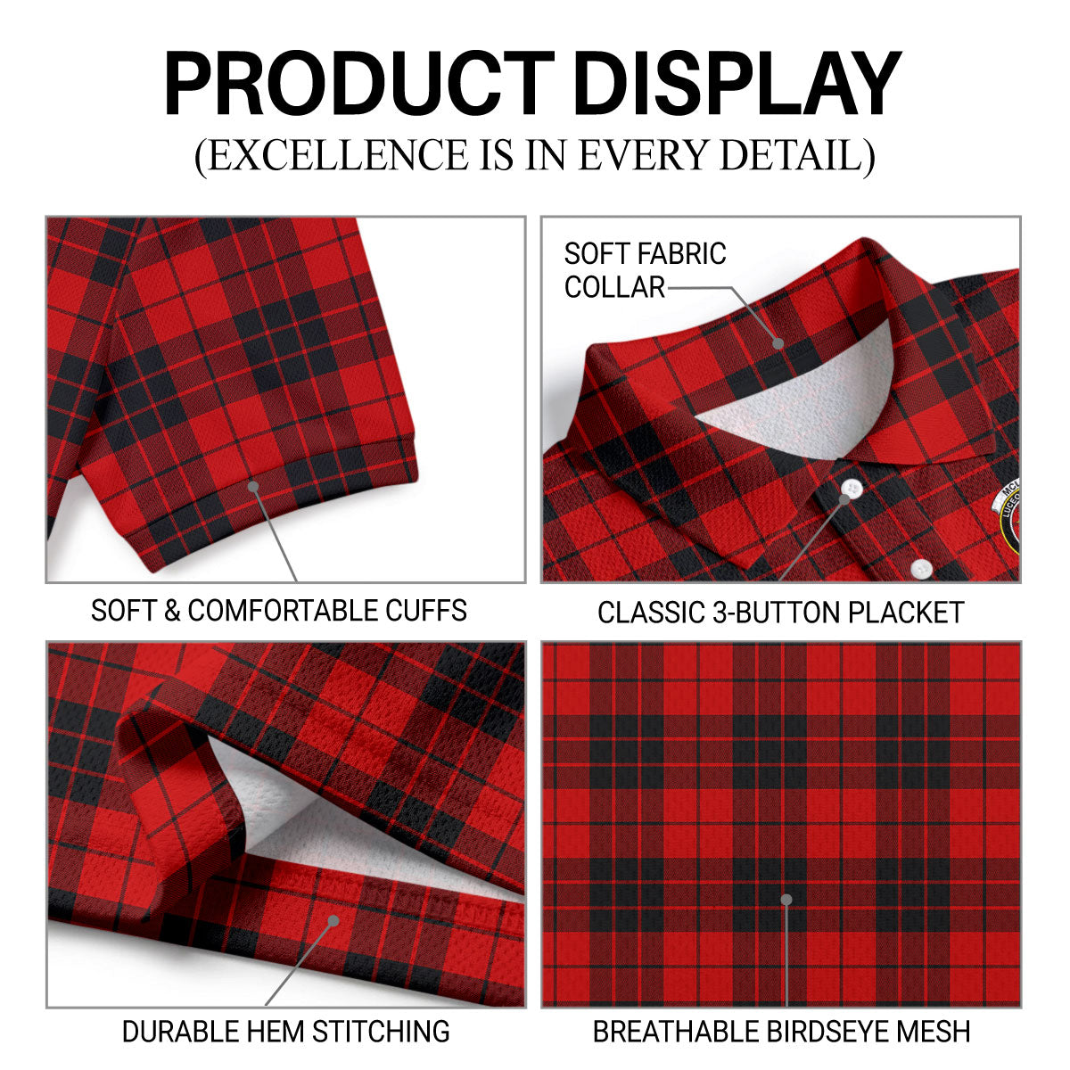 McLeod of Raasay Tartan Crest Birdseye Mesh Polo Shirt