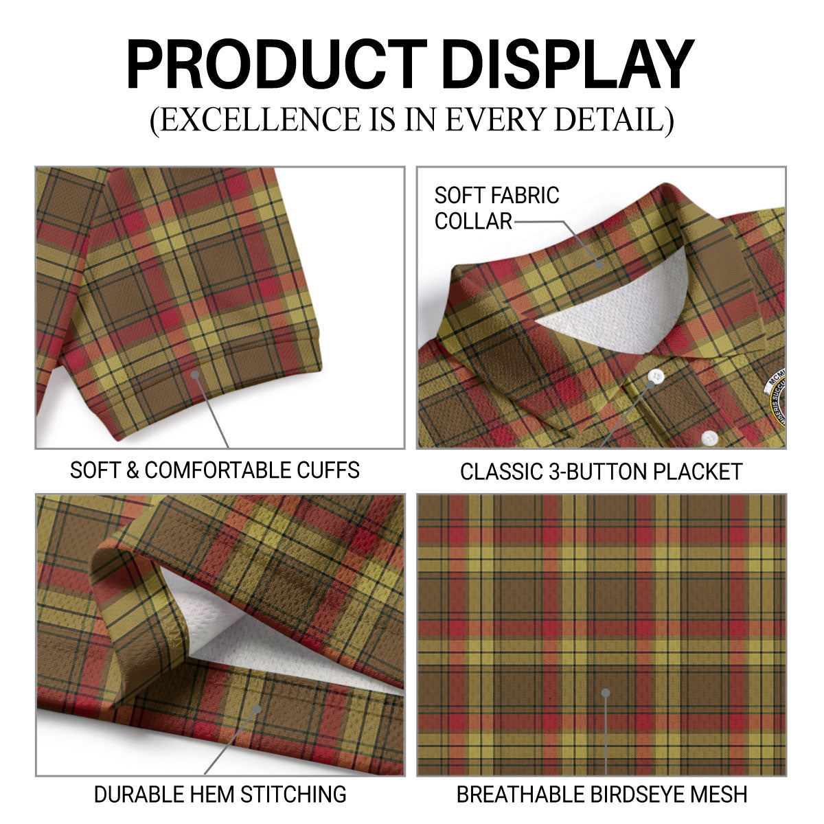 McMillan Old Weathered Tartan Crest Birdseye Mesh Polo Shirt