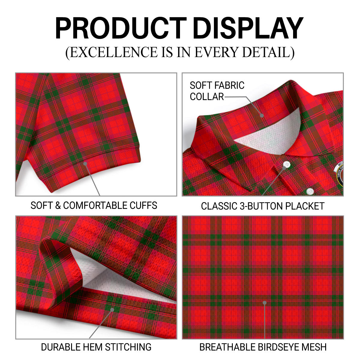 McNab Modern Tartan Crest Birdseye Mesh Polo Shirt