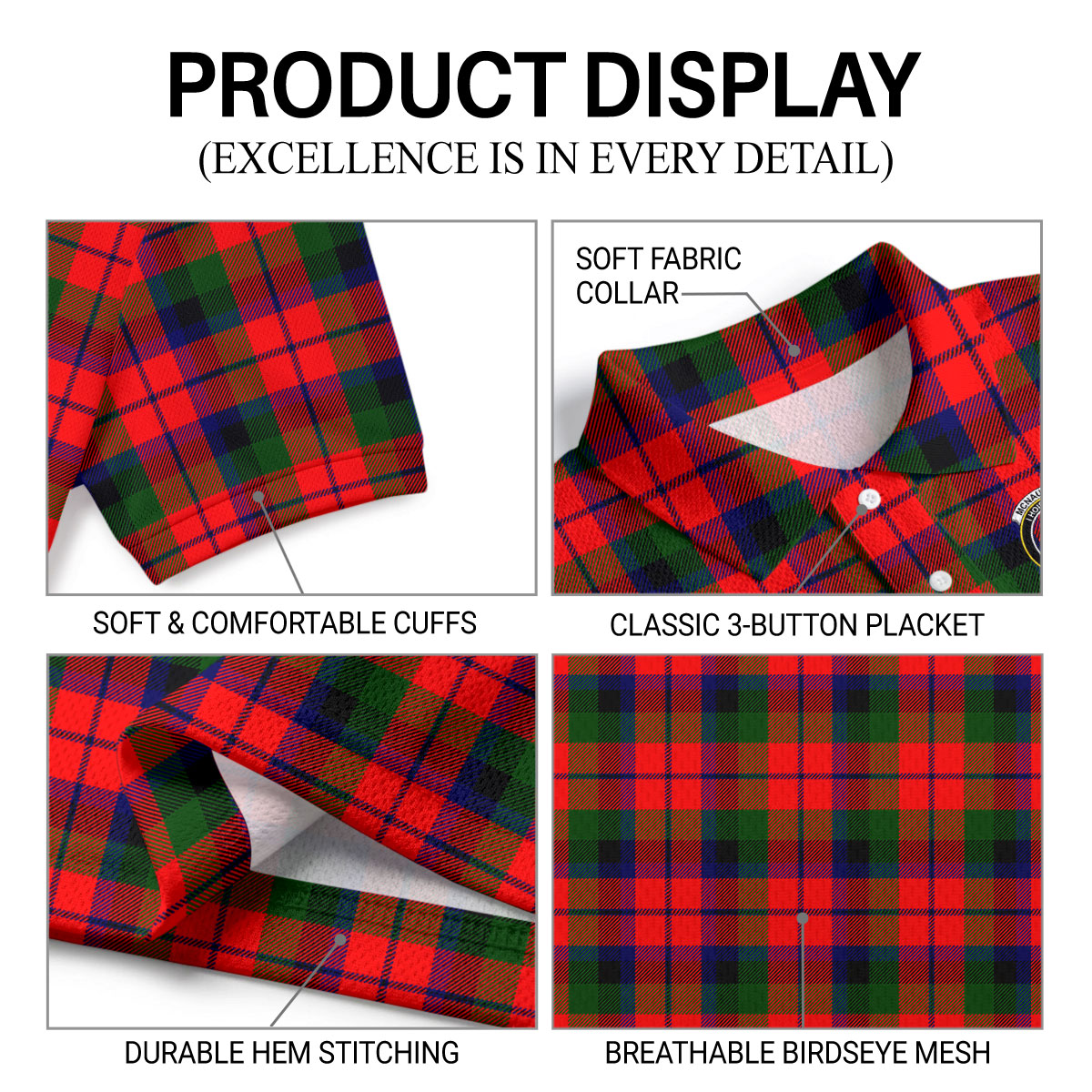 McNaughten Tartan Crest Birdseye Mesh Polo Shirt